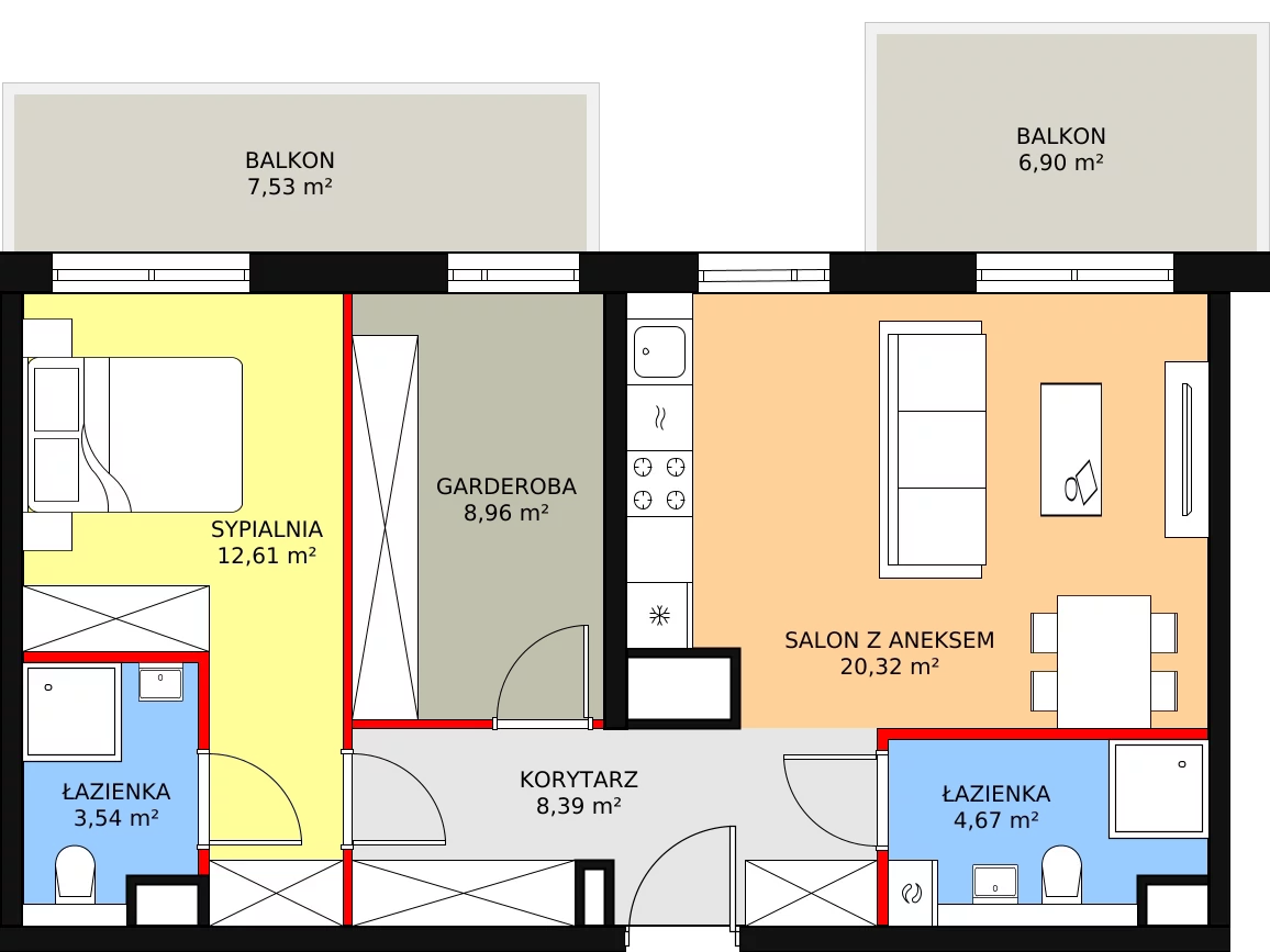 Mieszkanie 58,49 m², piętro 5, oferta nr A1.5.51, Moja Retkinia, Łódź, Polesie, Retkinia, ul. Obywatelska 158