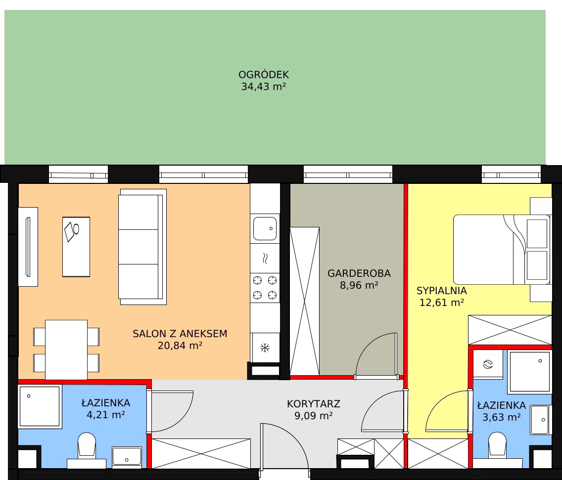 Mieszkanie 59,34 m², parter, oferta nr A2.0.1, Moja Retkinia, Łódź, Polesie, Retkinia, ul. Obywatelska 158