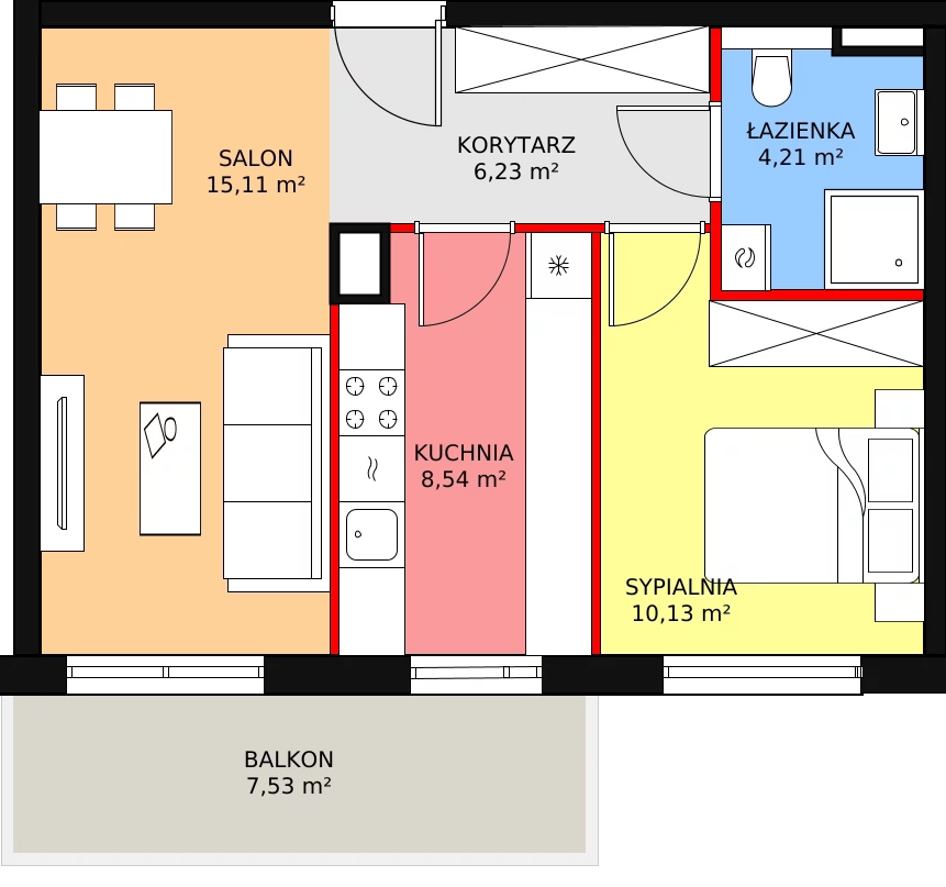 Apartament 44,22 m², piętro 1, oferta nr A2.1.15, Moja Retkinia, Łódź, Polesie, Retkinia, ul. Obywatelska 158