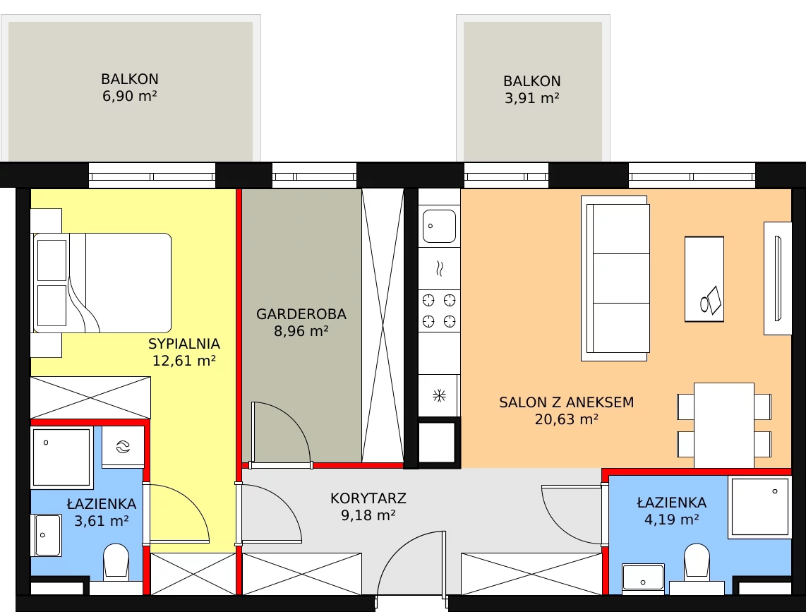 Mieszkanie 59,18 m², piętro 1, oferta nr A2.1.19, Moja Retkinia, Łódź, Polesie, Retkinia, ul. Obywatelska 158