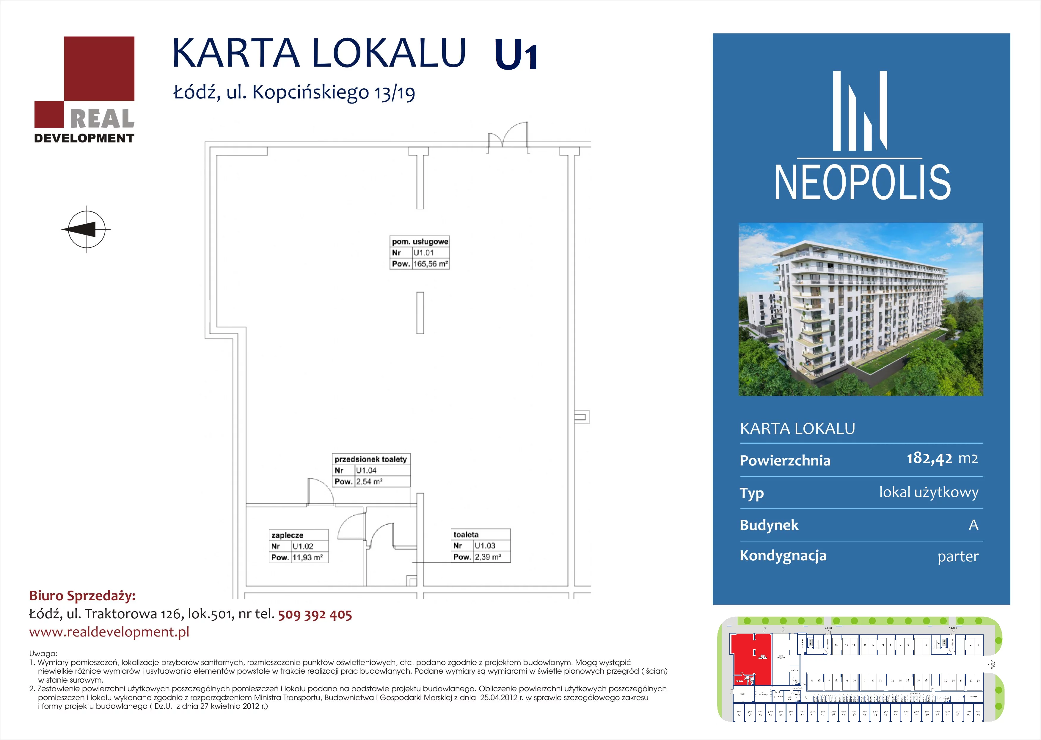 Lokal użytkowy 182,42 m², oferta nr U1, Neopolis - lokale użytkowe, Łódź, Śródmieście, ul. Kopcińskiego 13/19-idx