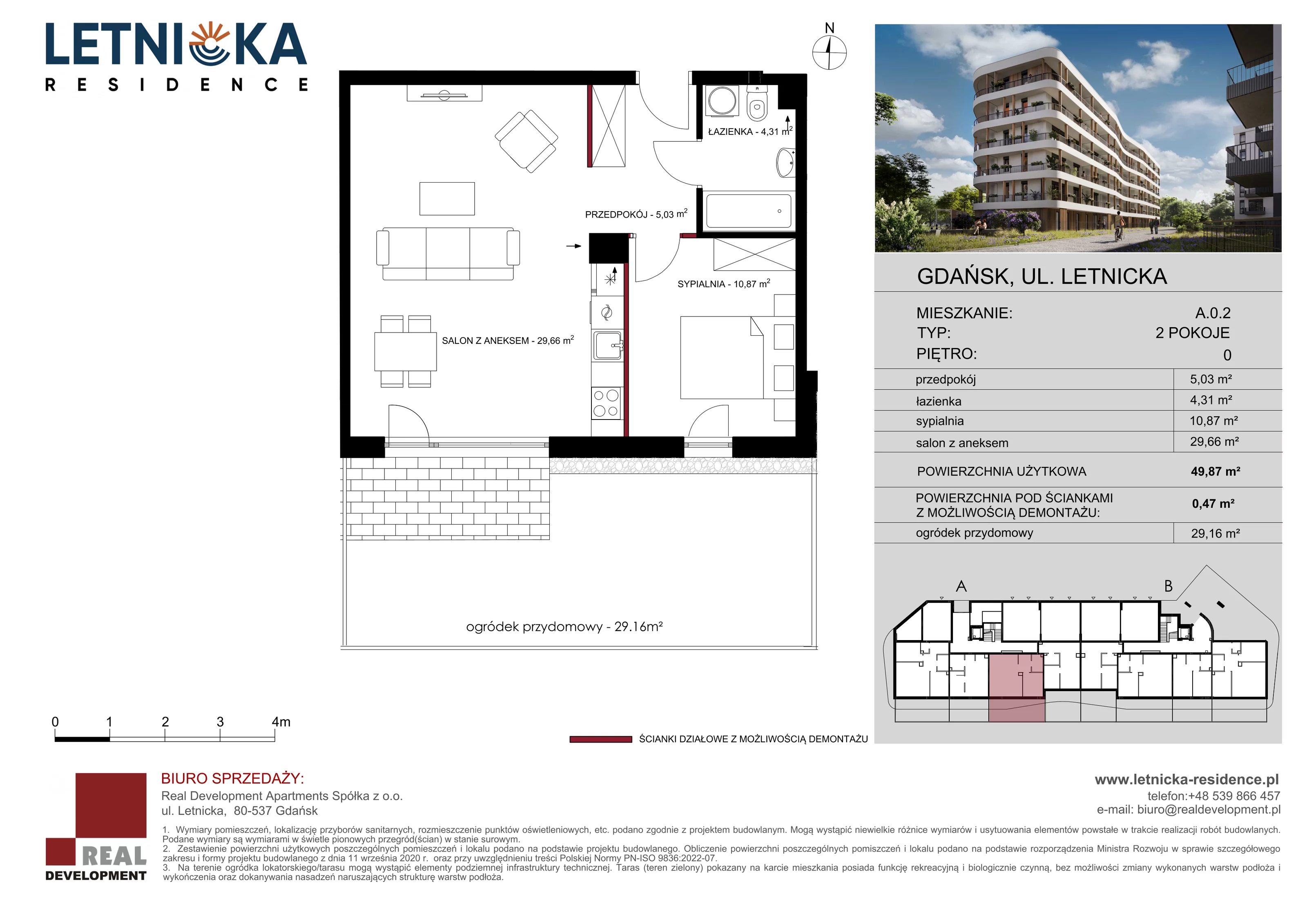 2 pokoje, apartament 49,87 m², parter, oferta nr A_0_02, Letnicka Residence, Gdańsk, Letnica, ul. Letnicka