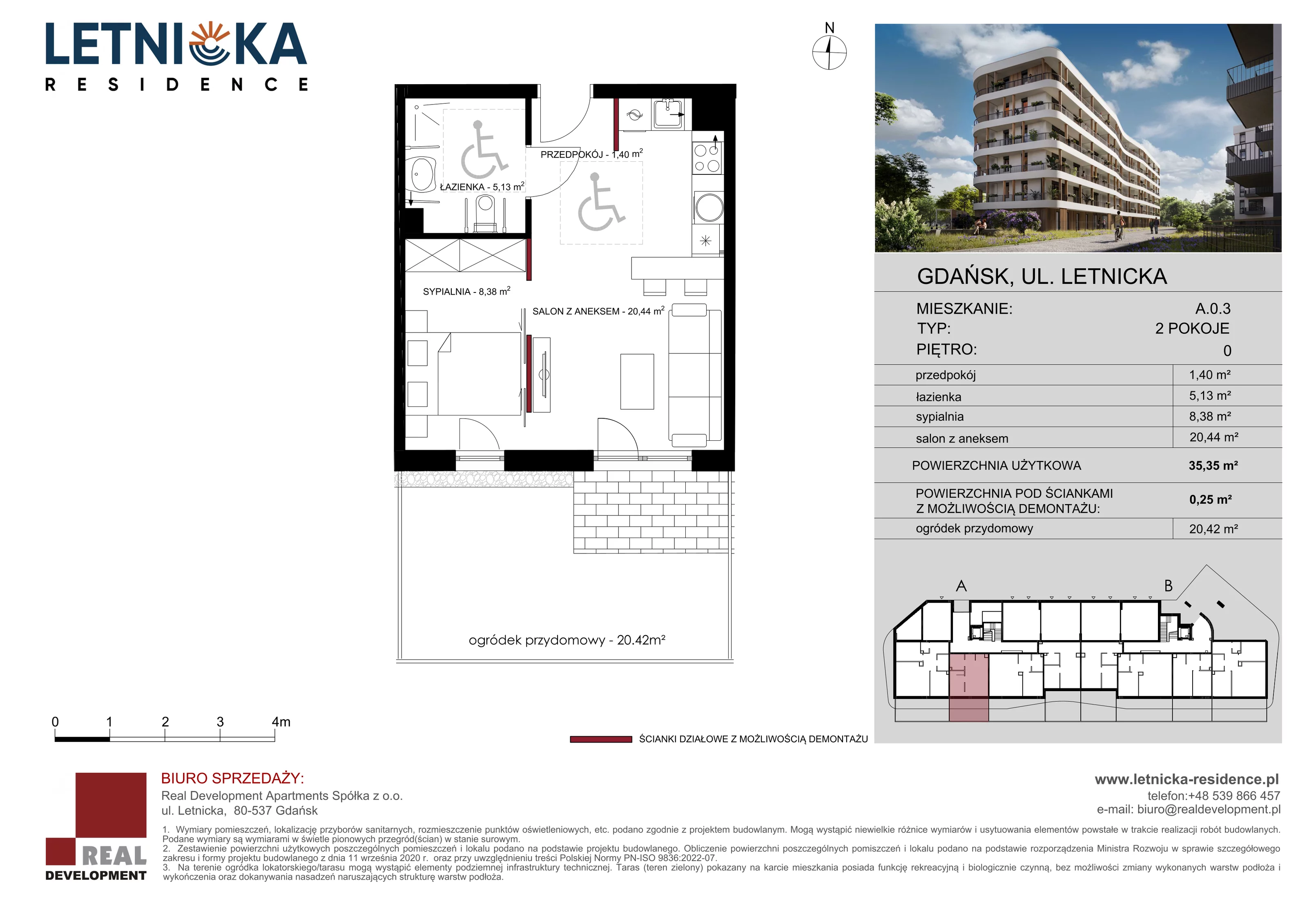 2 pokoje, apartament 35,35 m², parter, oferta nr A_0_03, Letnicka Residence, Gdańsk, Letnica, ul. Letnicka