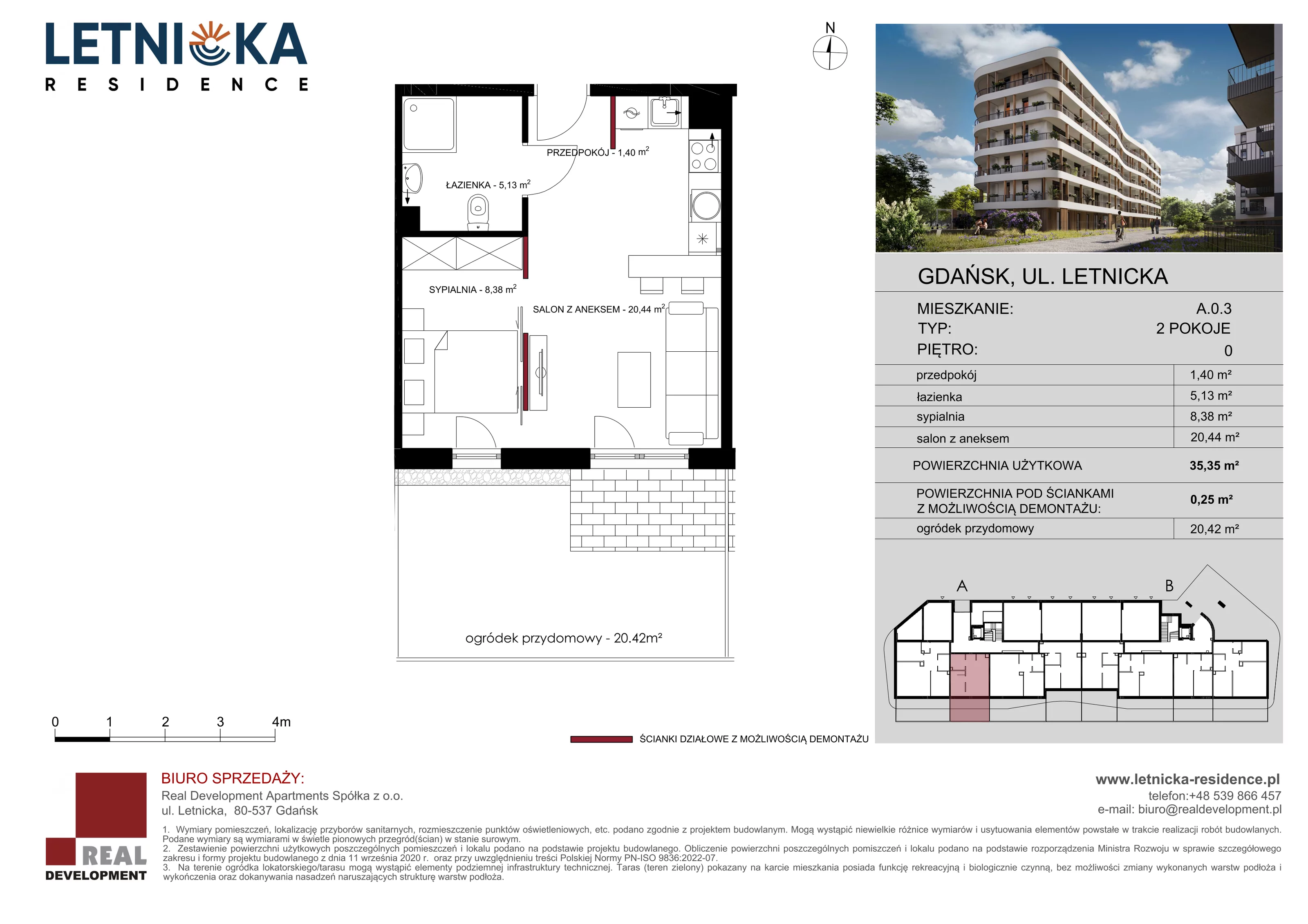 2 pokoje, apartament 35,35 m², parter, oferta nr A_0_03, Letnicka Residence, Gdańsk, Letnica, ul. Letnicka