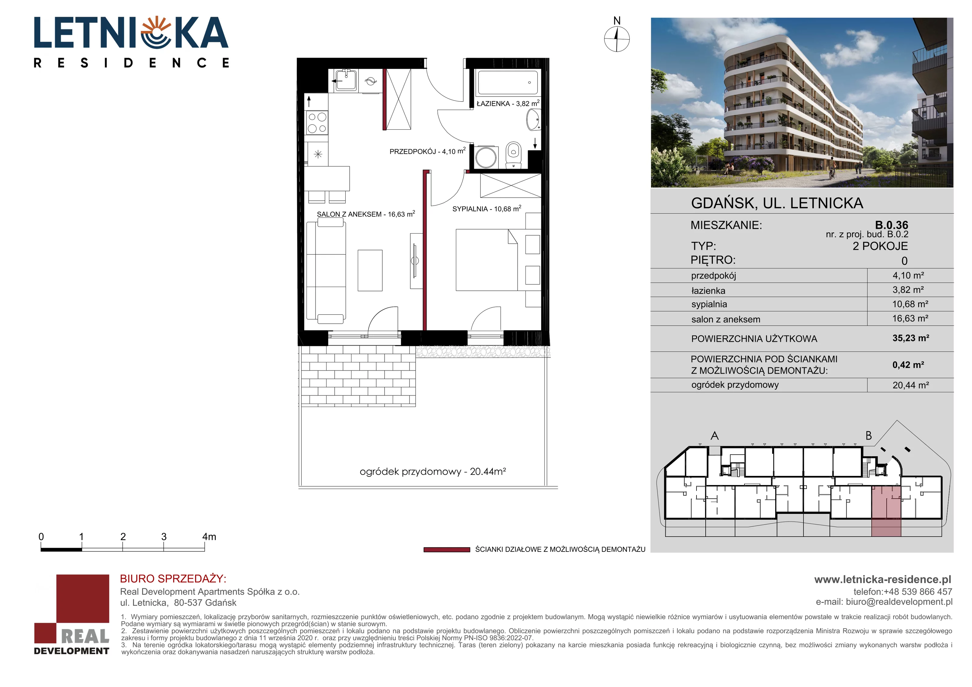 2 pokoje, mieszkanie 35,23 m², parter, oferta nr B_0_36, Letnicka Residence, Gdańsk, Letnica, ul. Letnicka