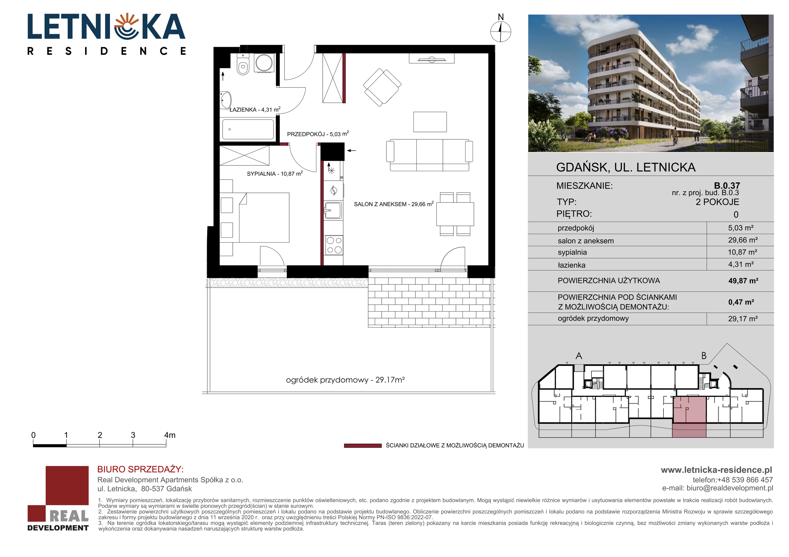 2 pokoje, mieszkanie 49,87 m², parter, oferta nr B_0_37, Letnicka Residence, Gdańsk, Letnica, ul. Letnicka