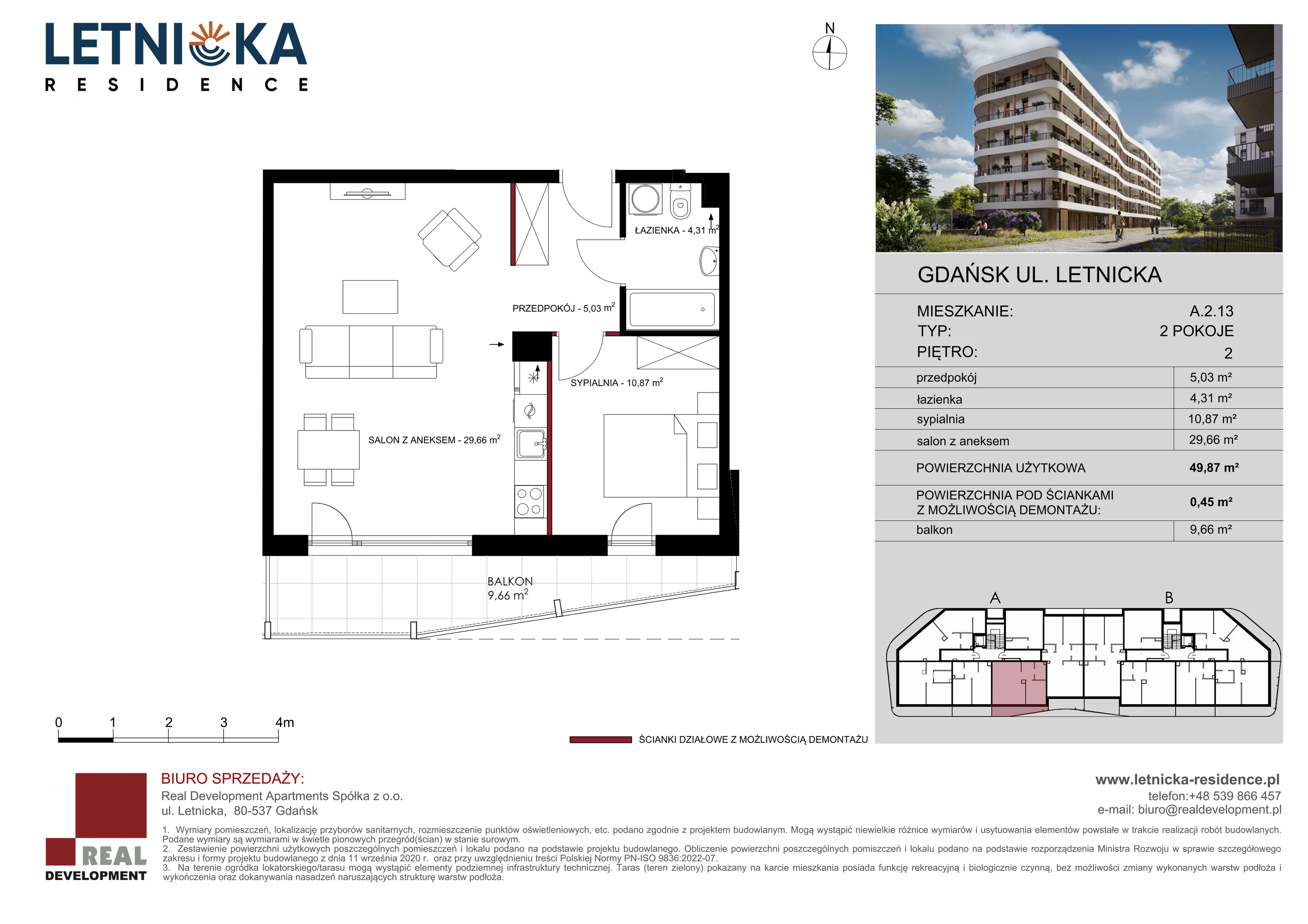 2 pokoje, apartament 49,87 m², piętro 2, oferta nr A_2_13, Letnicka Residence, Gdańsk, Letnica, ul. Letnicka