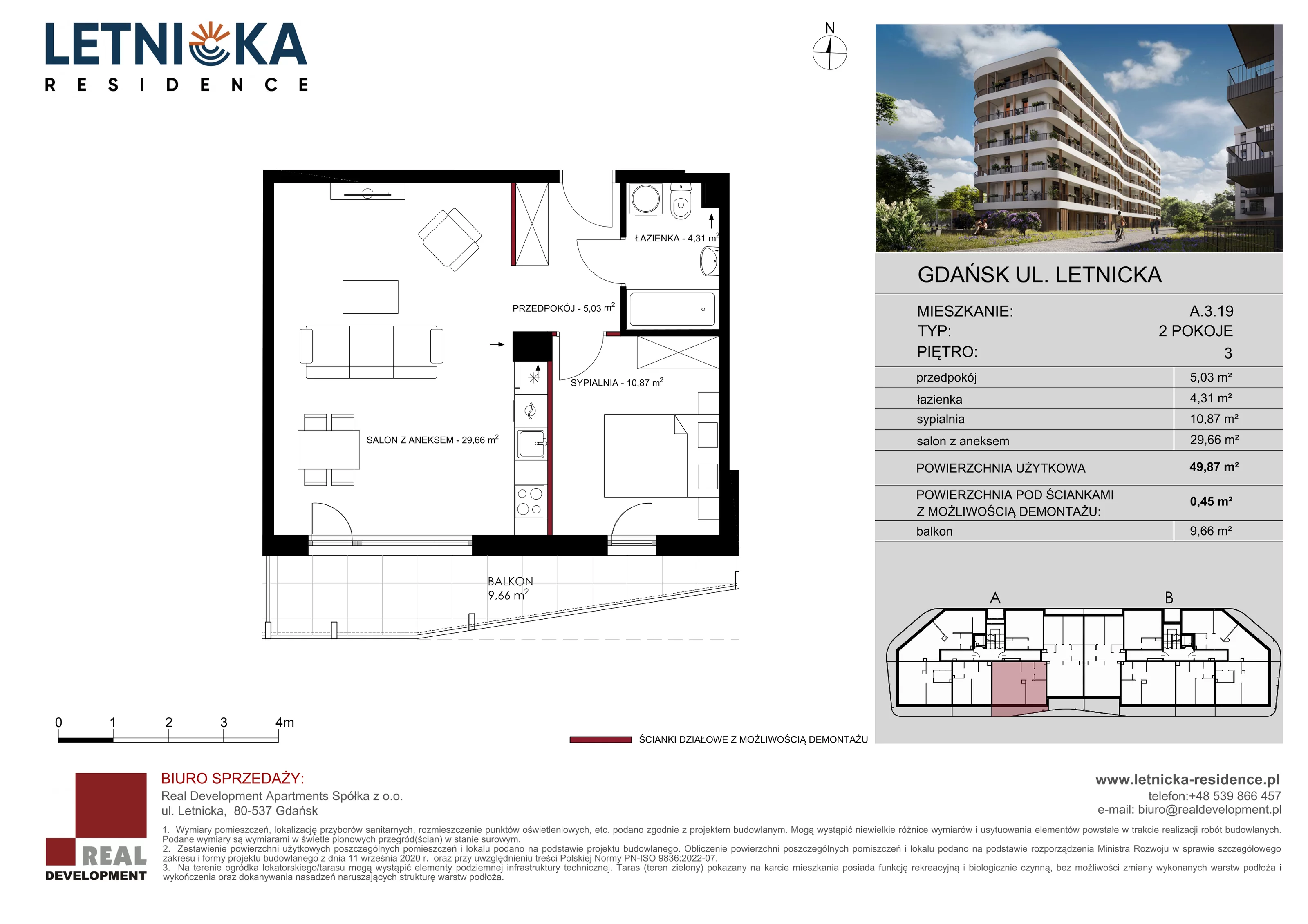 2 pokoje, mieszkanie 49,87 m², piętro 3, oferta nr A_3_19, Letnicka Residence, Gdańsk, Letnica, ul. Letnicka