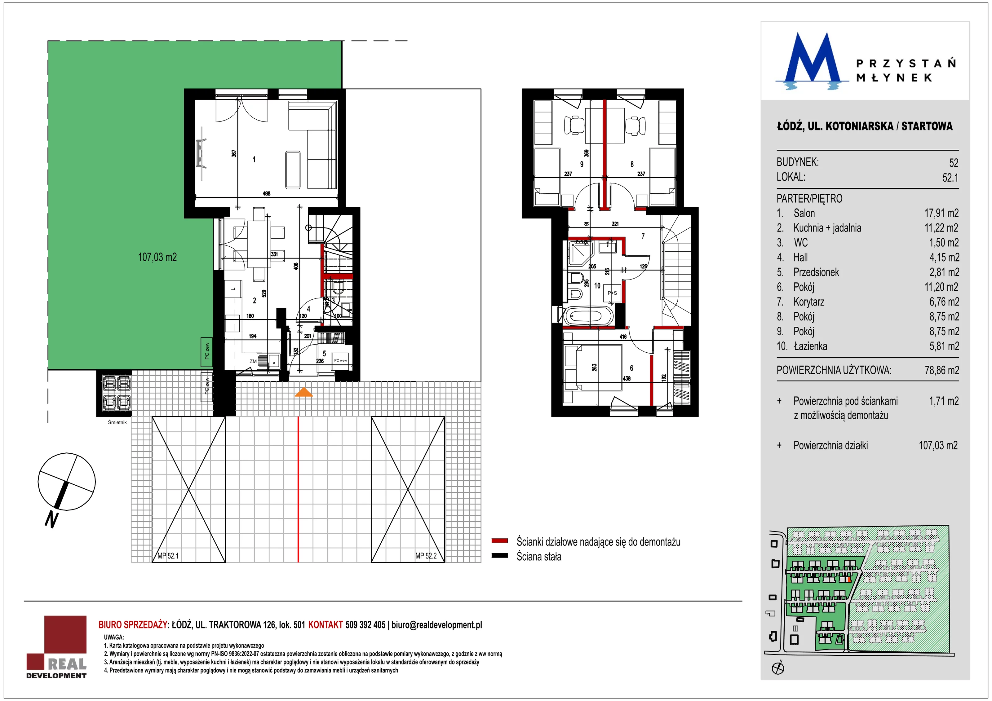 Mieszkanie 78,86 m², parter, oferta nr 52_1, Przystań Młynek, Łódź, Górna, Dąbrowa, ul. Kotoniarska/ Startowa