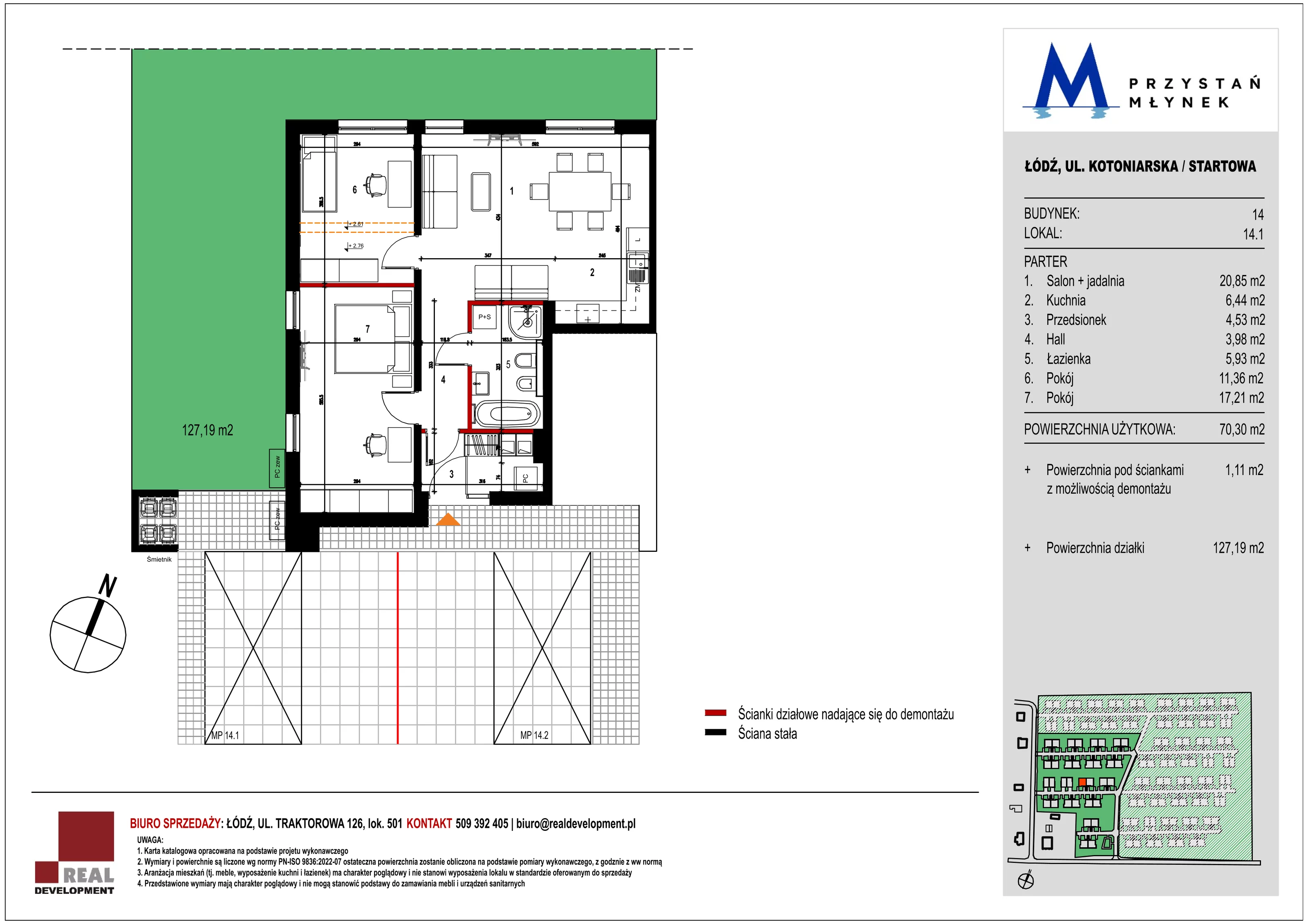 Mieszkanie 70,30 m², parter, oferta nr 14_1, Przystań Młynek, Łódź, Górna, Dąbrowa, ul. Kotoniarska/ Startowa