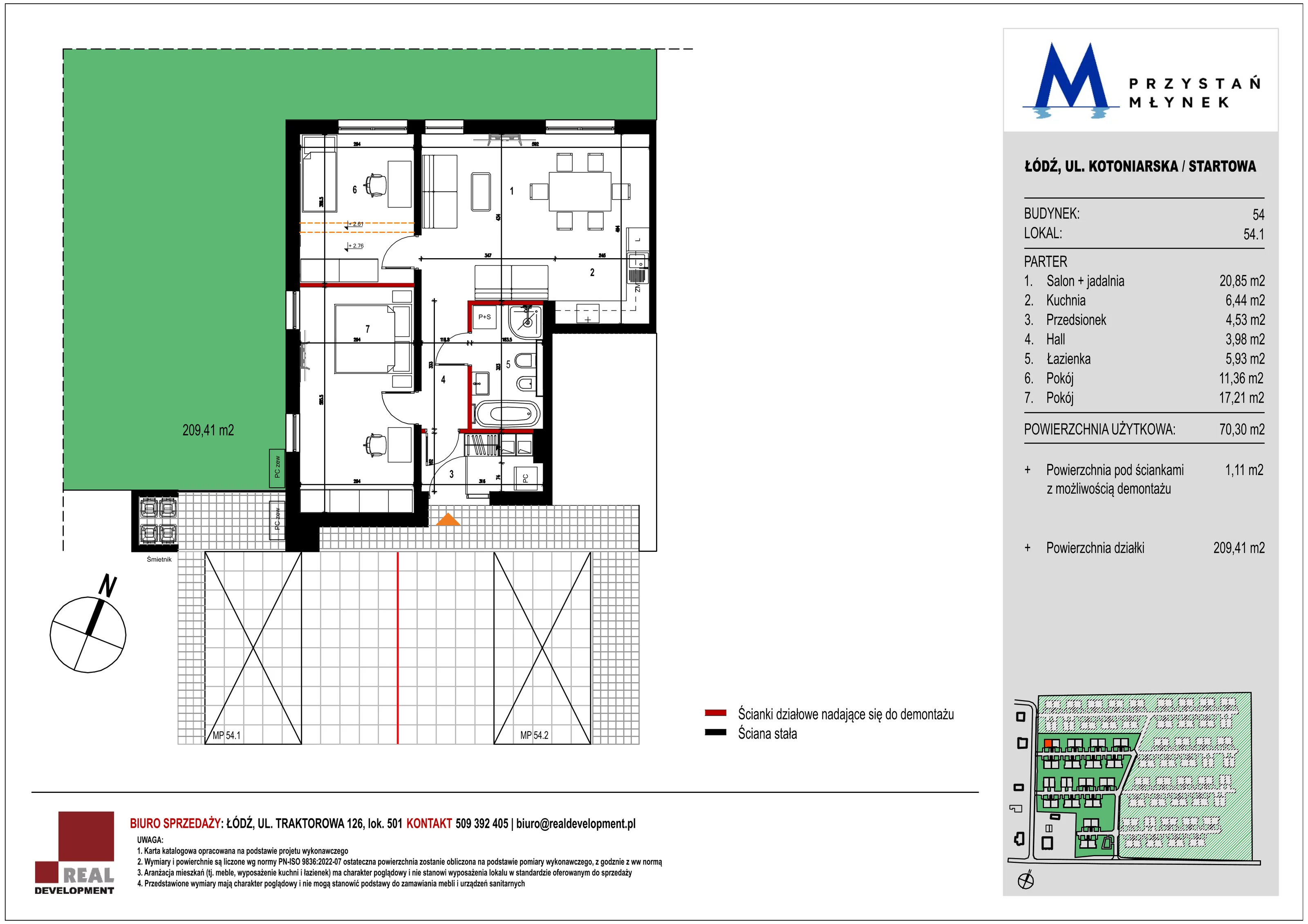 Mieszkanie 70,30 m², parter, oferta nr 54_1, Przystań Młynek, Łódź, Górna, Dąbrowa, ul. Kotoniarska/ Startowa