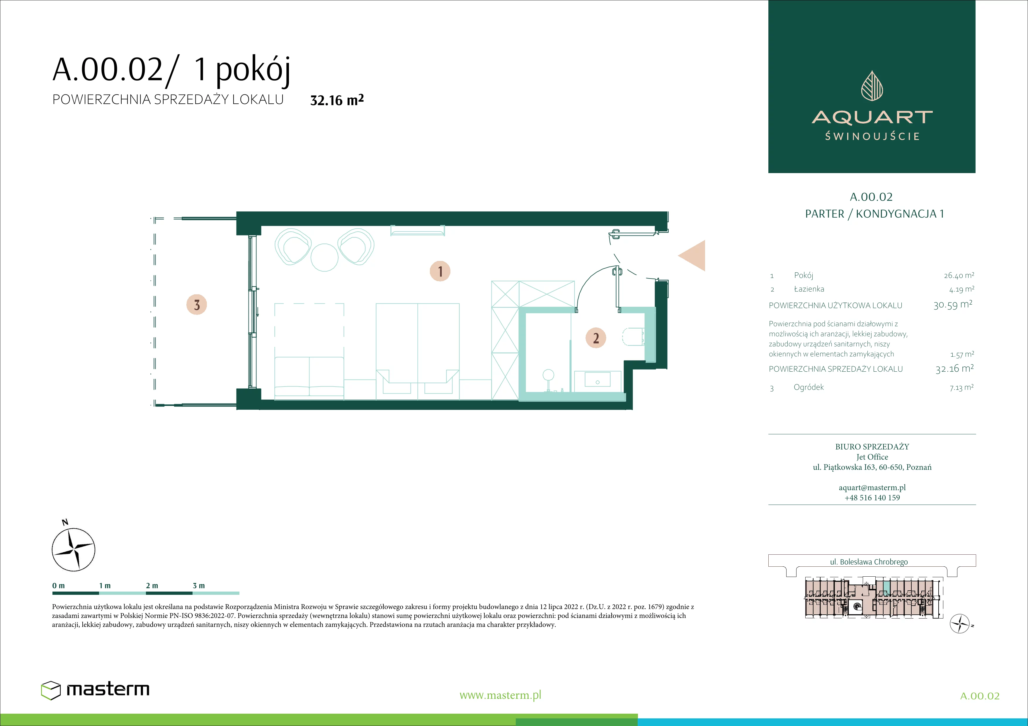1 pokój, apartament 32,16 m², parter, oferta nr A.00.02, Aquart, Świnoujście, ul. Bolesława Chrobrego 35