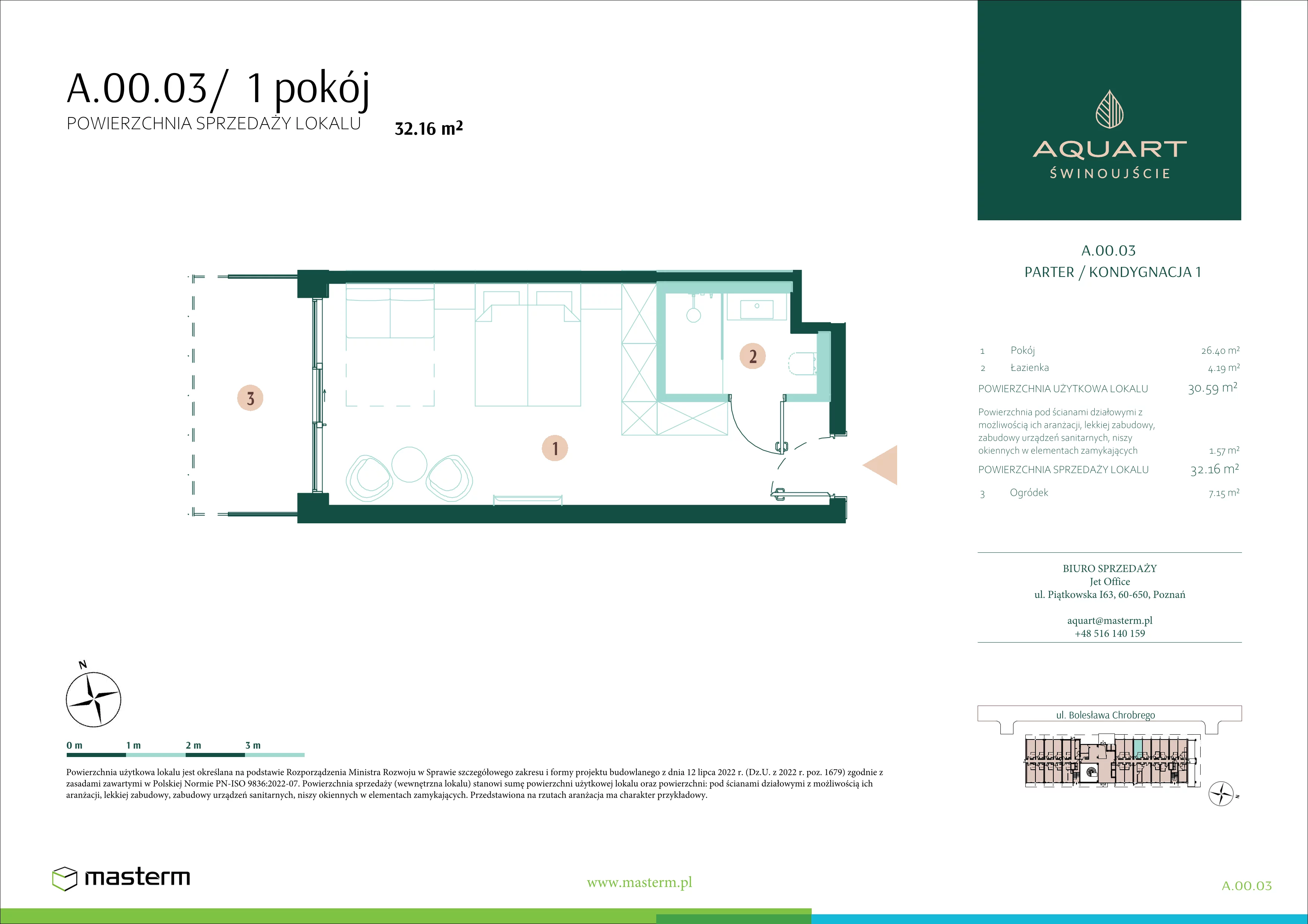 1 pokój, apartament 32,16 m², parter, oferta nr A.00.03, Aquart, Świnoujście, ul. Bolesława Chrobrego 35