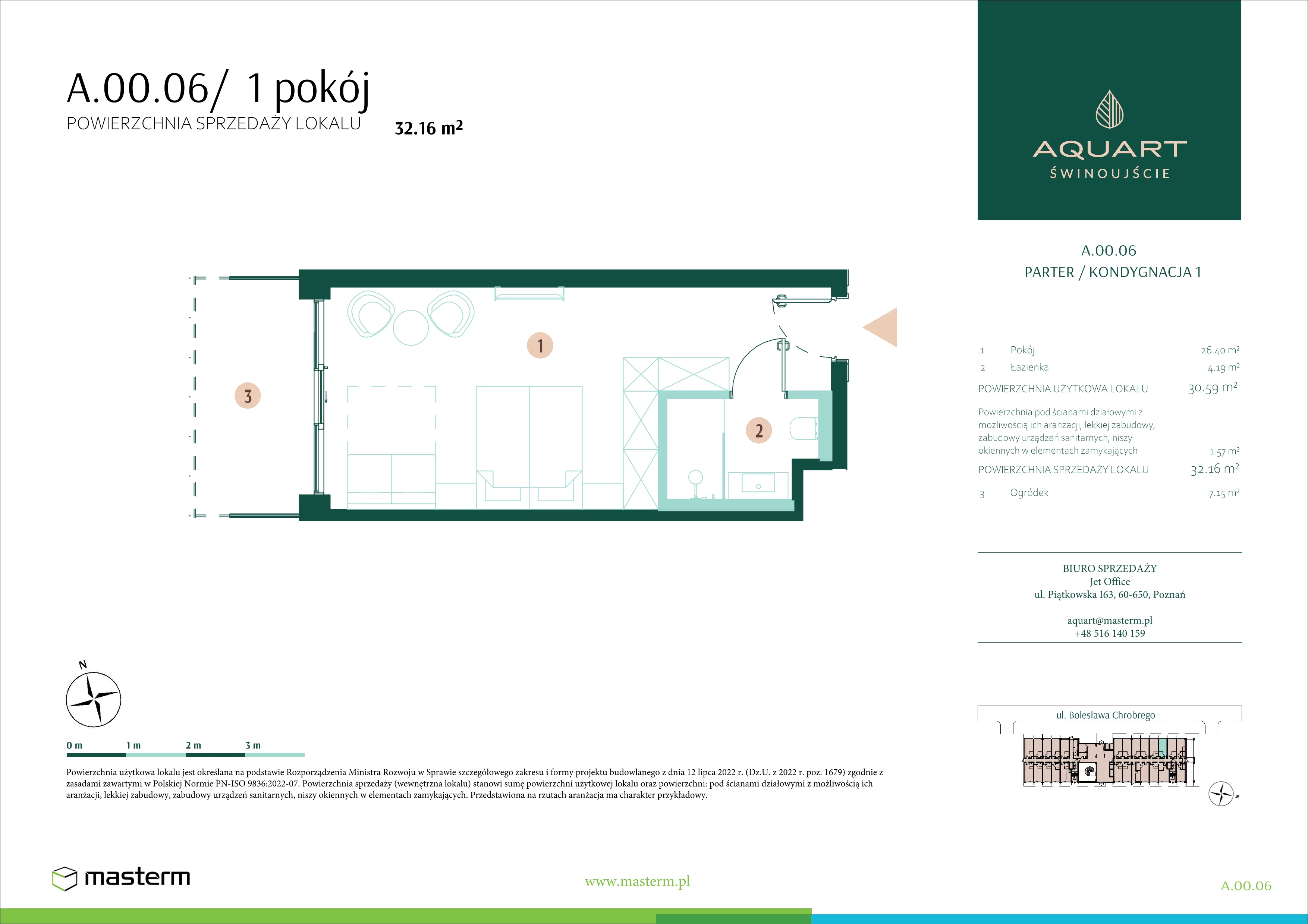 1 pokój, apartament 32,16 m², parter, oferta nr A.00.06, Aquart, Świnoujście, ul. Bolesława Chrobrego 35