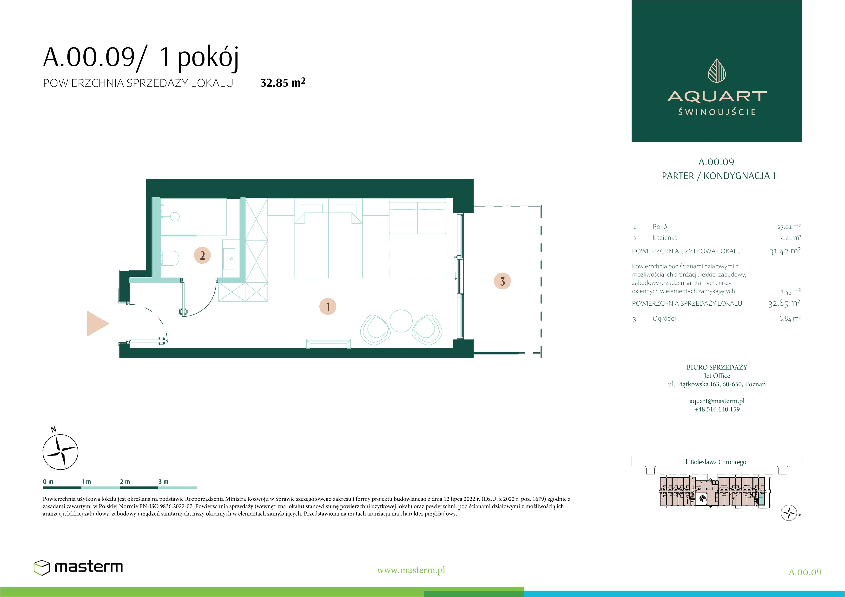 1 pokój, apartament 32,85 m², parter, oferta nr A.00.09, Aquart, Świnoujście, ul. Bolesława Chrobrego 35