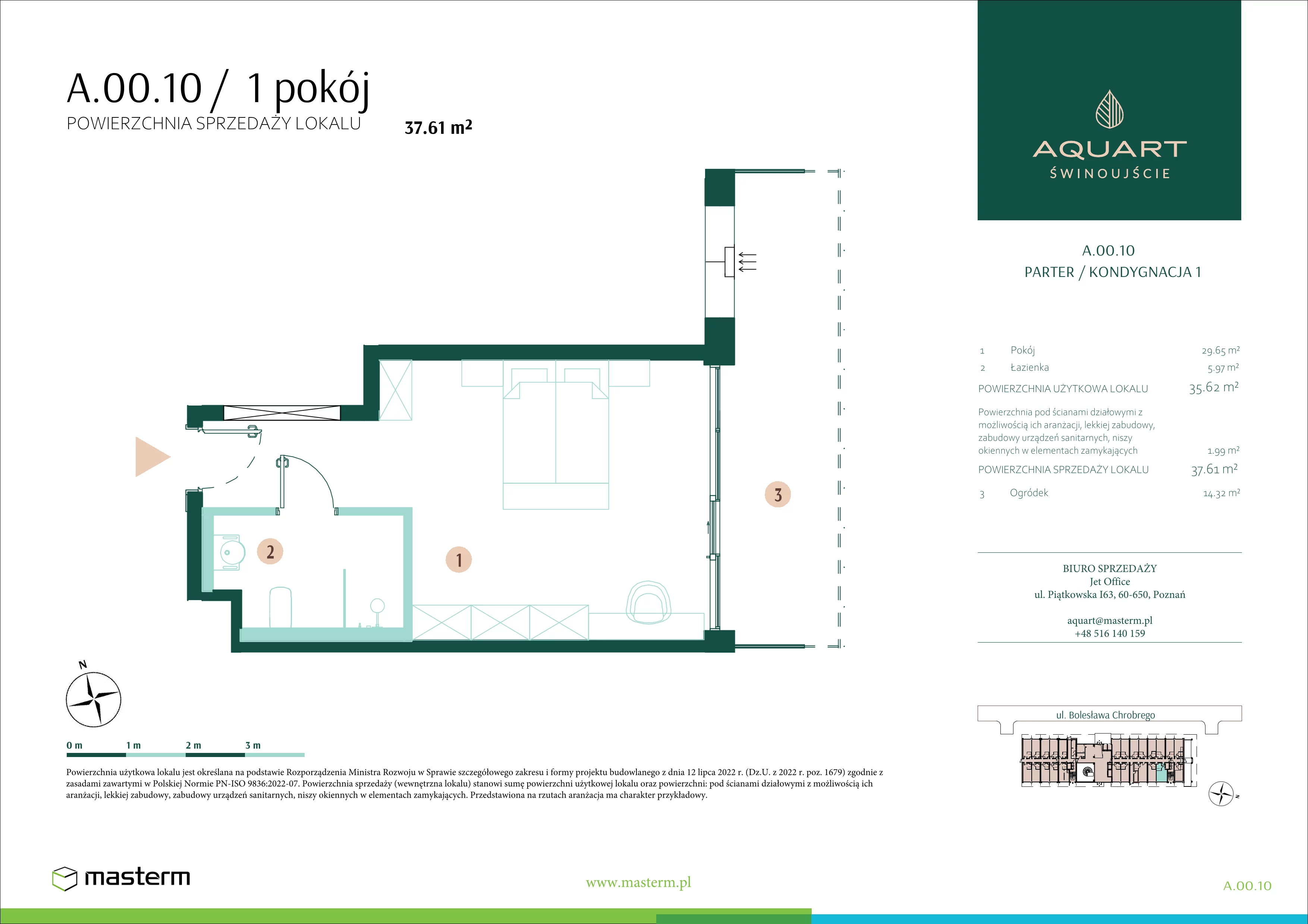 1 pokój, apartament 37,61 m², parter, oferta nr A.00.10, Aquart, Świnoujście, ul. Bolesława Chrobrego 35