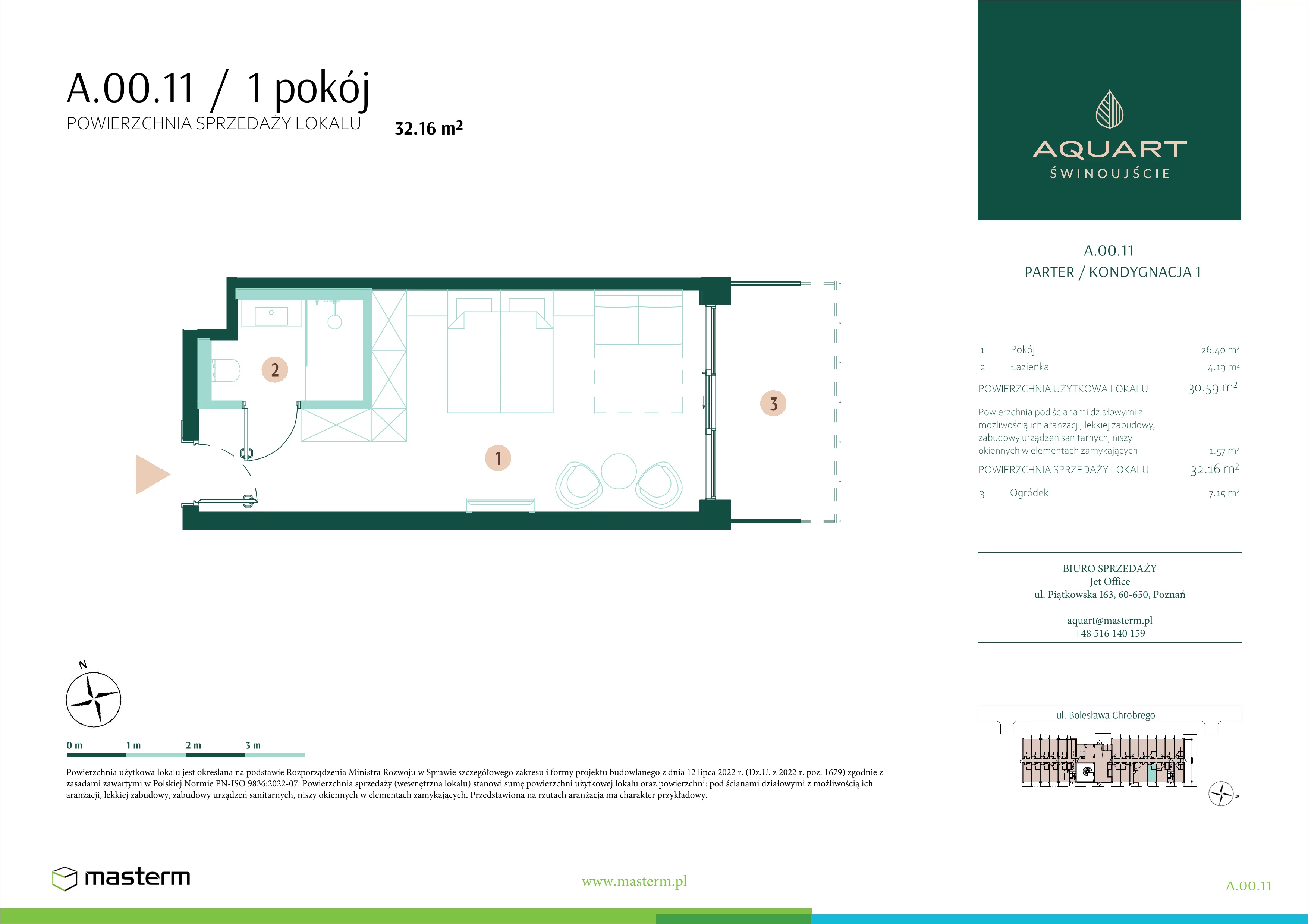 1 pokój, apartament 32,16 m², parter, oferta nr A.00.11, Aquart, Świnoujście, ul. Bolesława Chrobrego 35