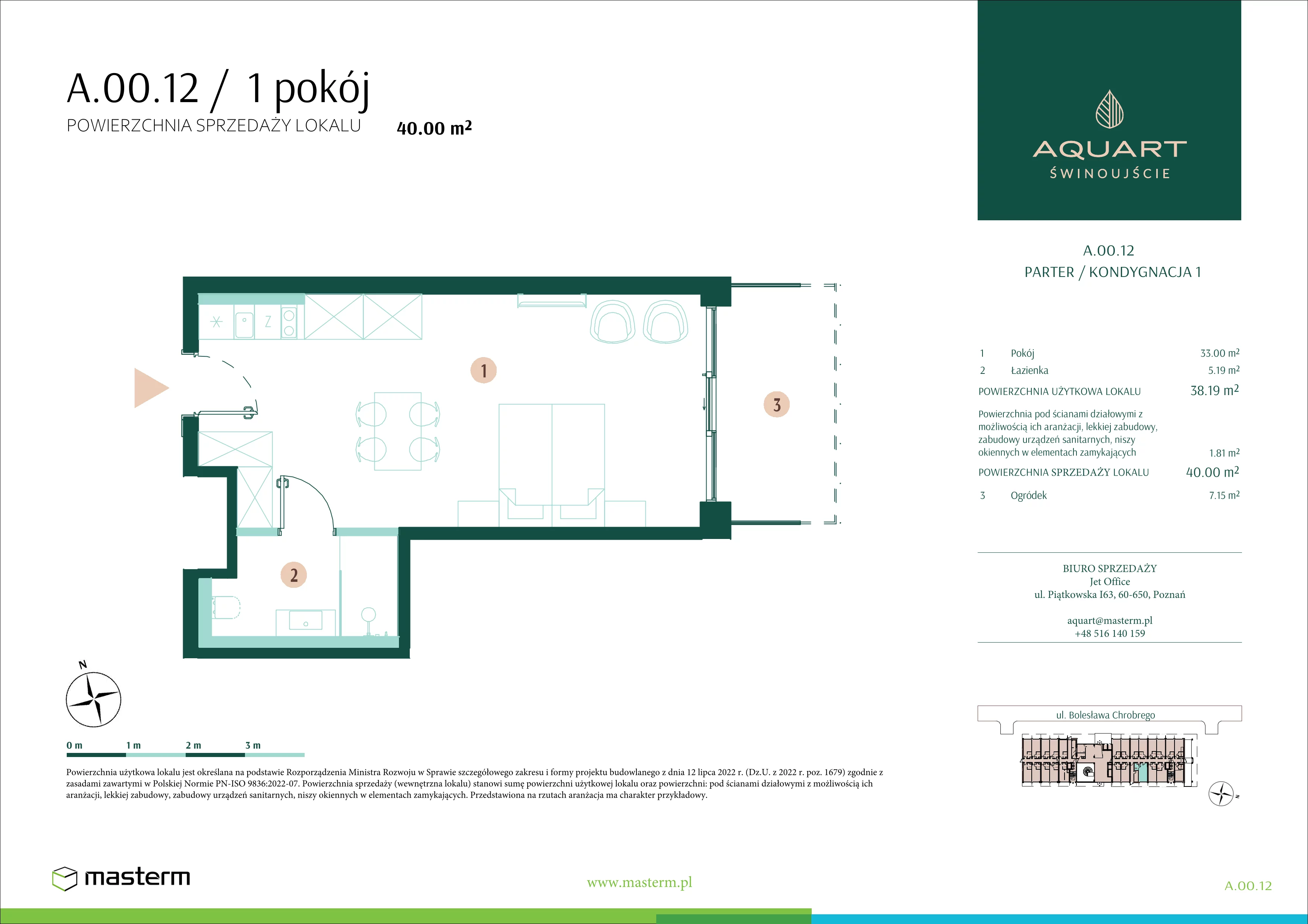 1 pokój, apartament 40,00 m², parter, oferta nr A.00.12, Aquart, Świnoujście, ul. Bolesława Chrobrego 35