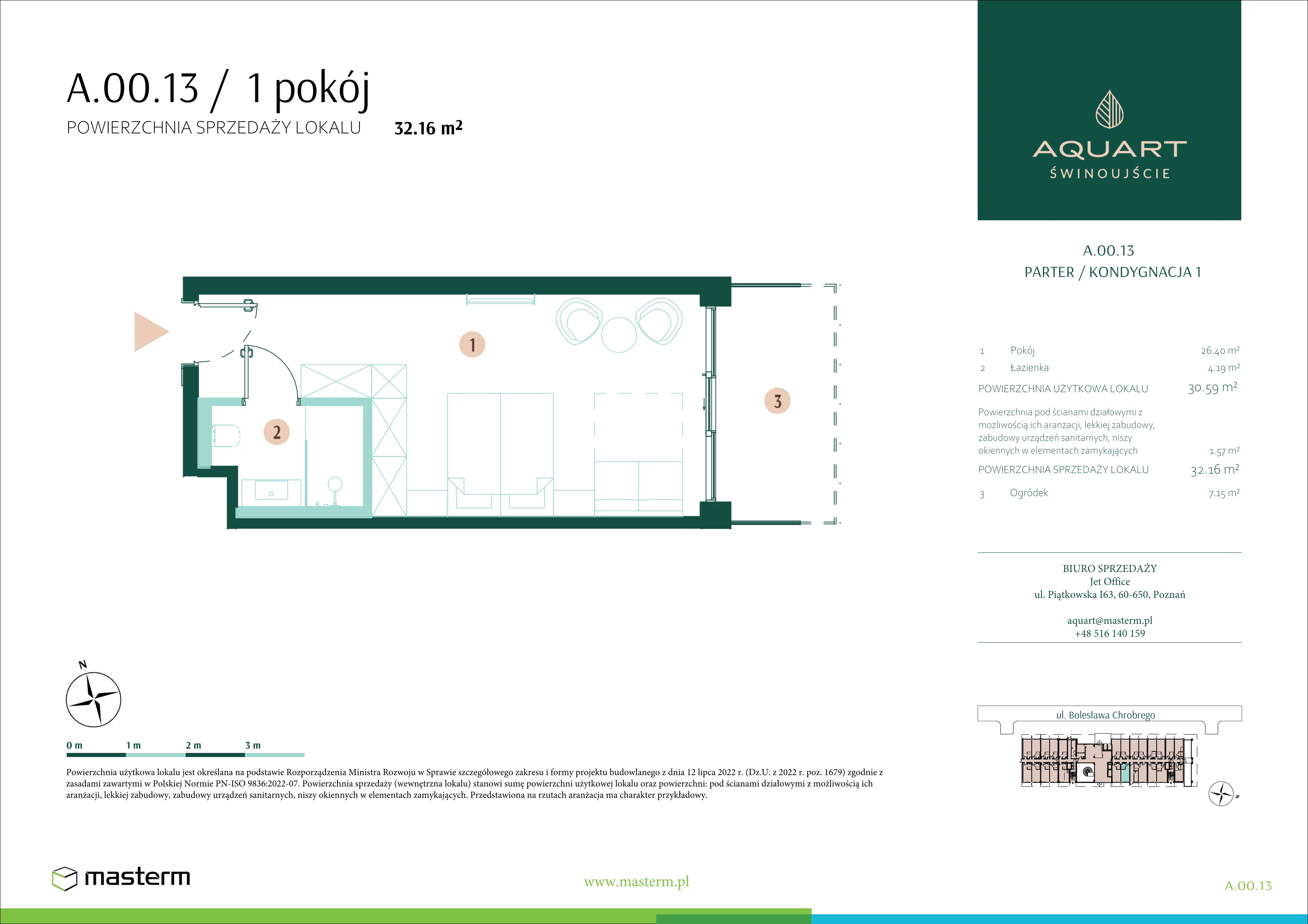 1 pokój, apartament 32,16 m², parter, oferta nr A.00.13, Aquart, Świnoujście, ul. Bolesława Chrobrego 35