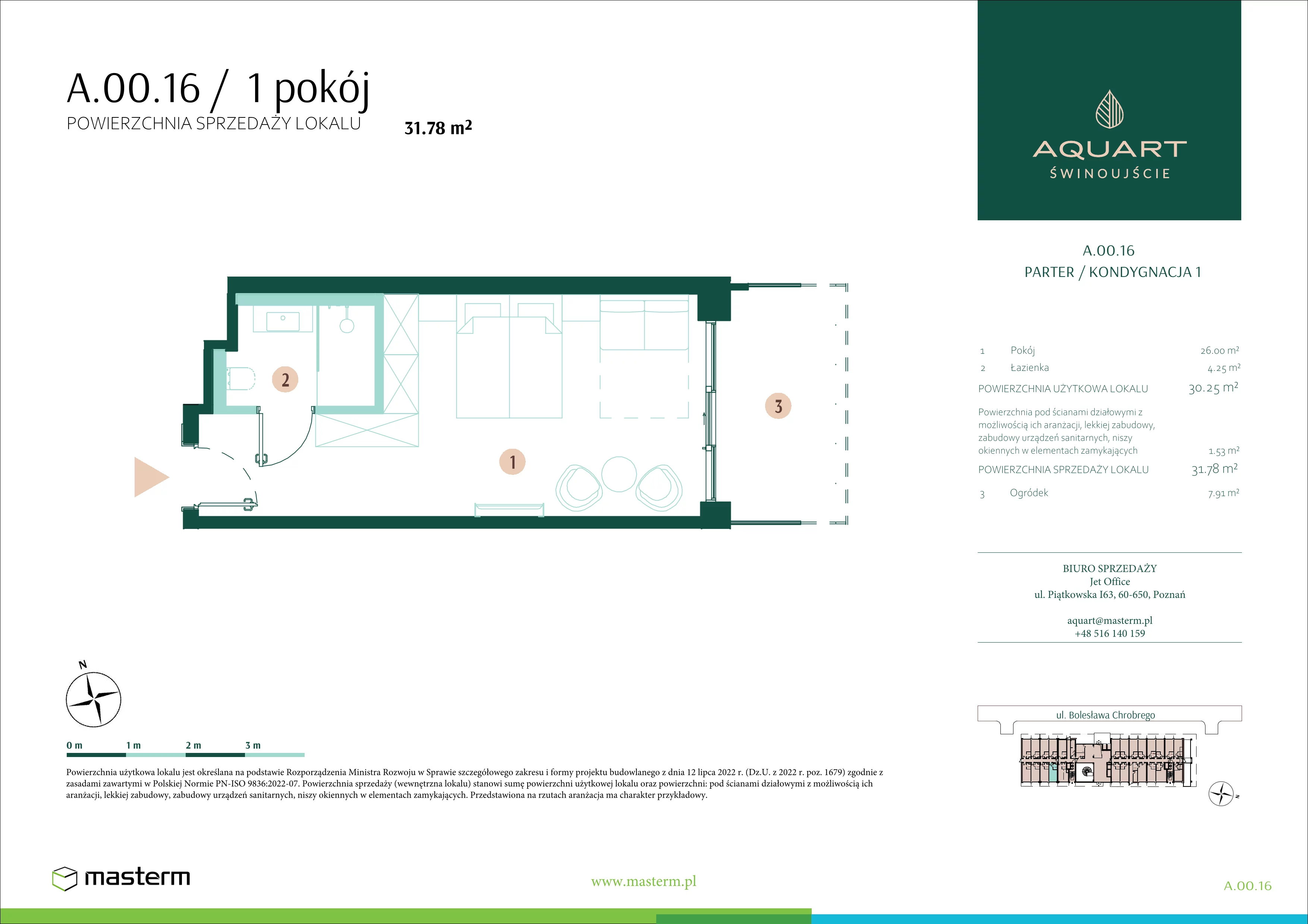 1 pokój, apartament 31,78 m², parter, oferta nr A.00.16, Aquart, Świnoujście, ul. Bolesława Chrobrego 35
