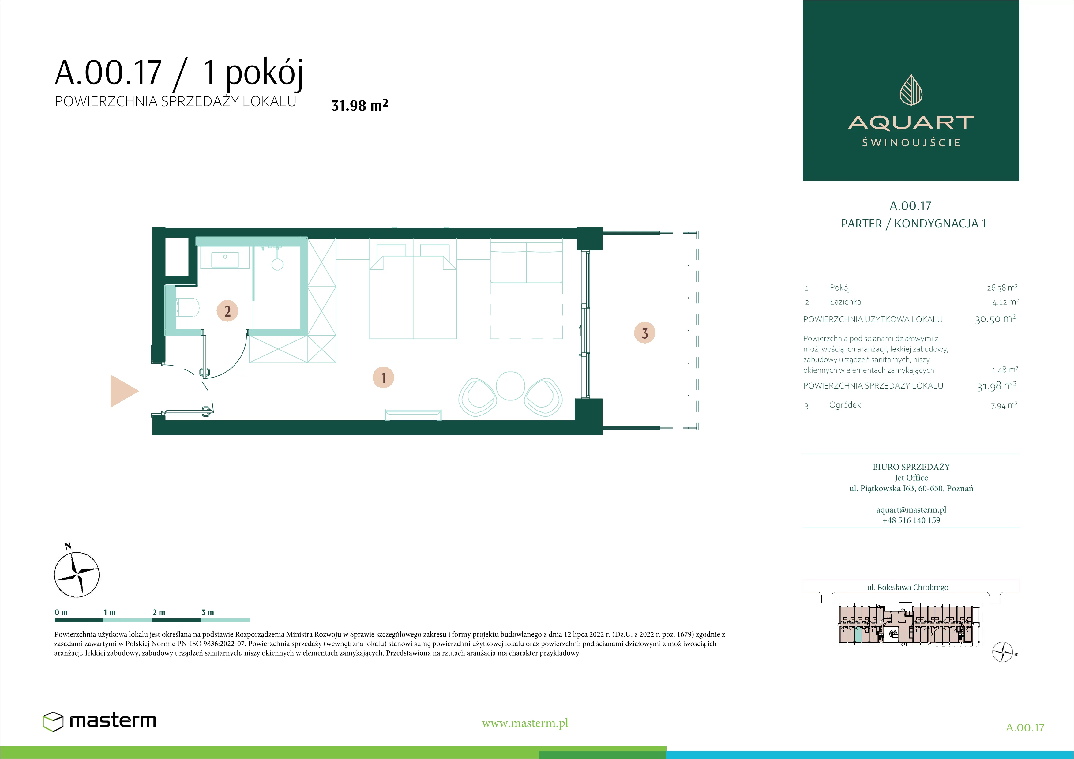 1 pokój, apartament 31,98 m², parter, oferta nr A.00.17, Aquart, Świnoujście, ul. Bolesława Chrobrego 35