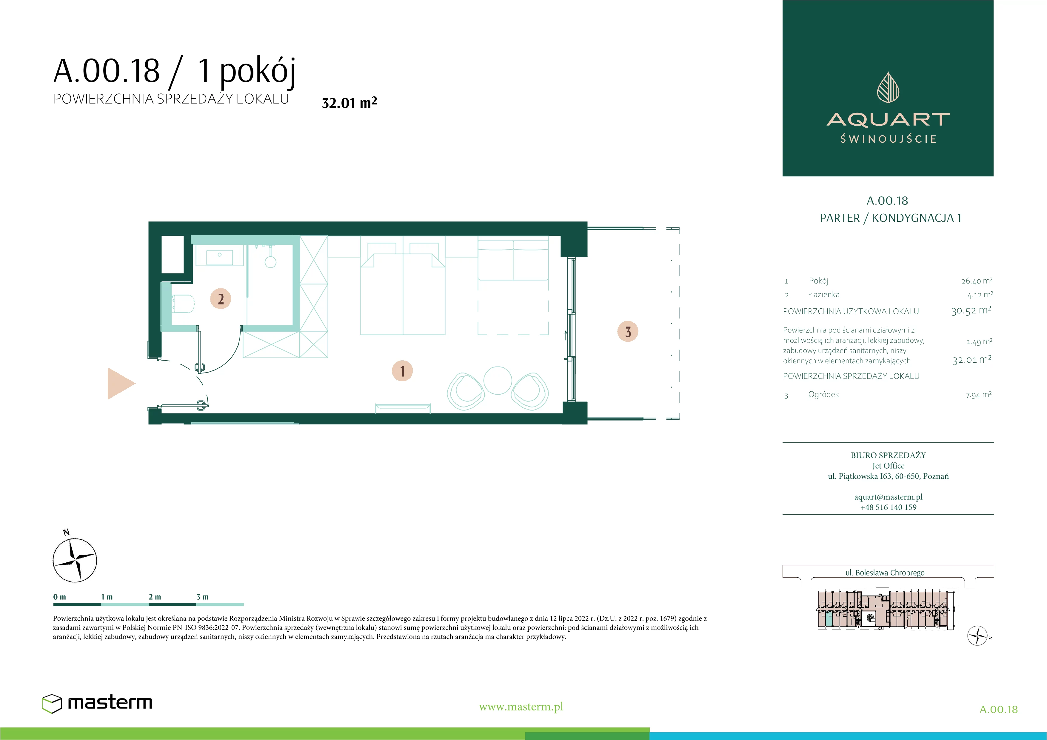1 pokój, apartament 32,01 m², parter, oferta nr A.00.18, Aquart, Świnoujście, ul. Bolesława Chrobrego 35