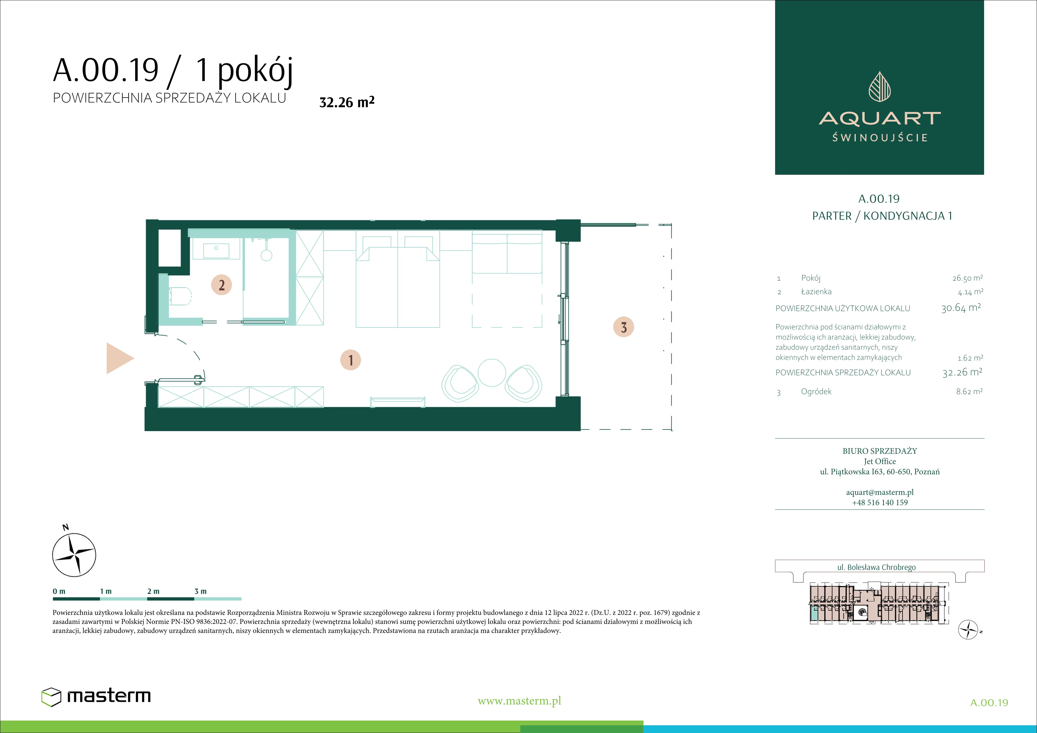 1 pokój, apartament 32,26 m², parter, oferta nr A.00.19, Aquart, Świnoujście, ul. Bolesława Chrobrego 35