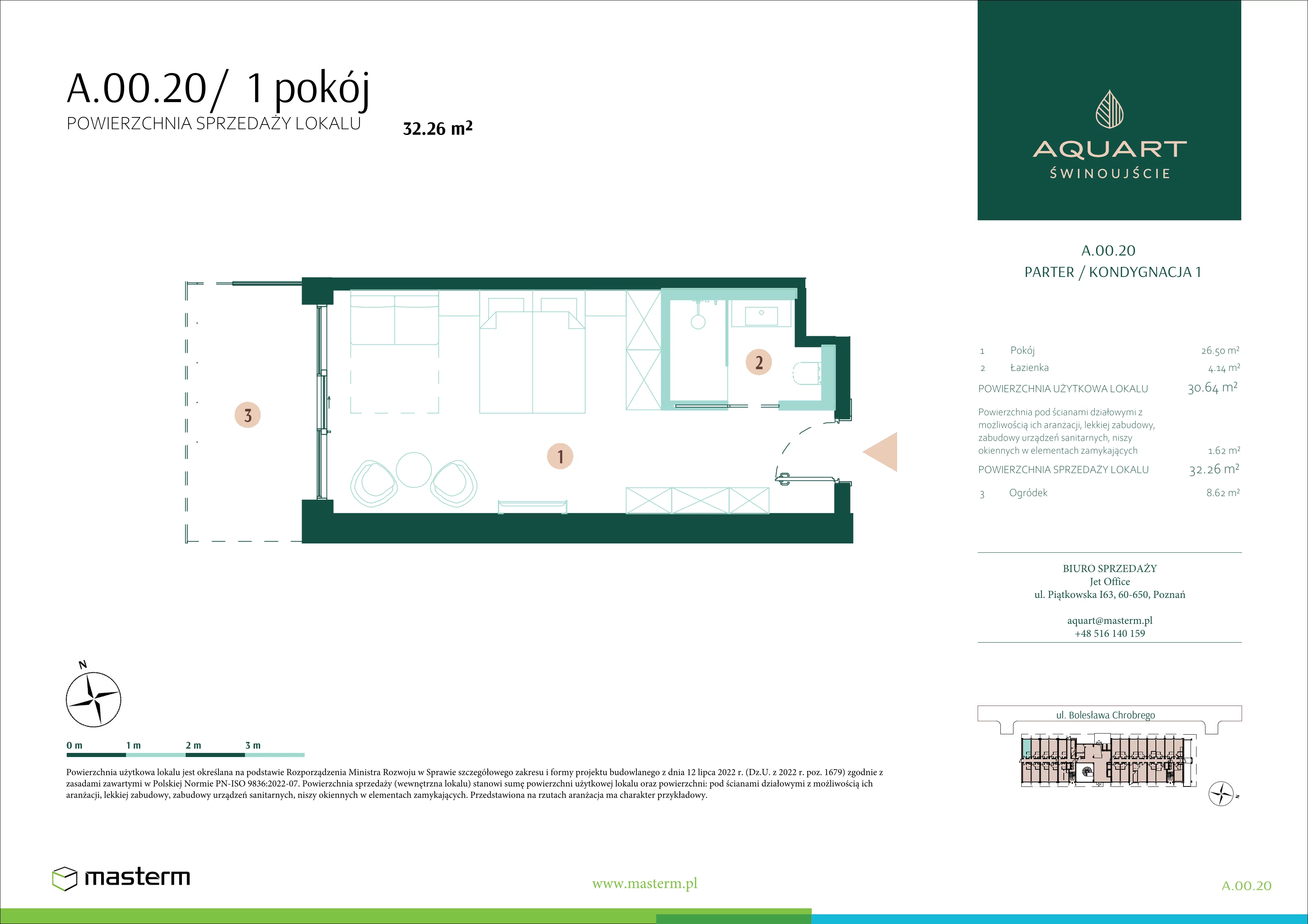 1 pokój, apartament 32,26 m², parter, oferta nr A.00.20, Aquart, Świnoujście, ul. Bolesława Chrobrego 35