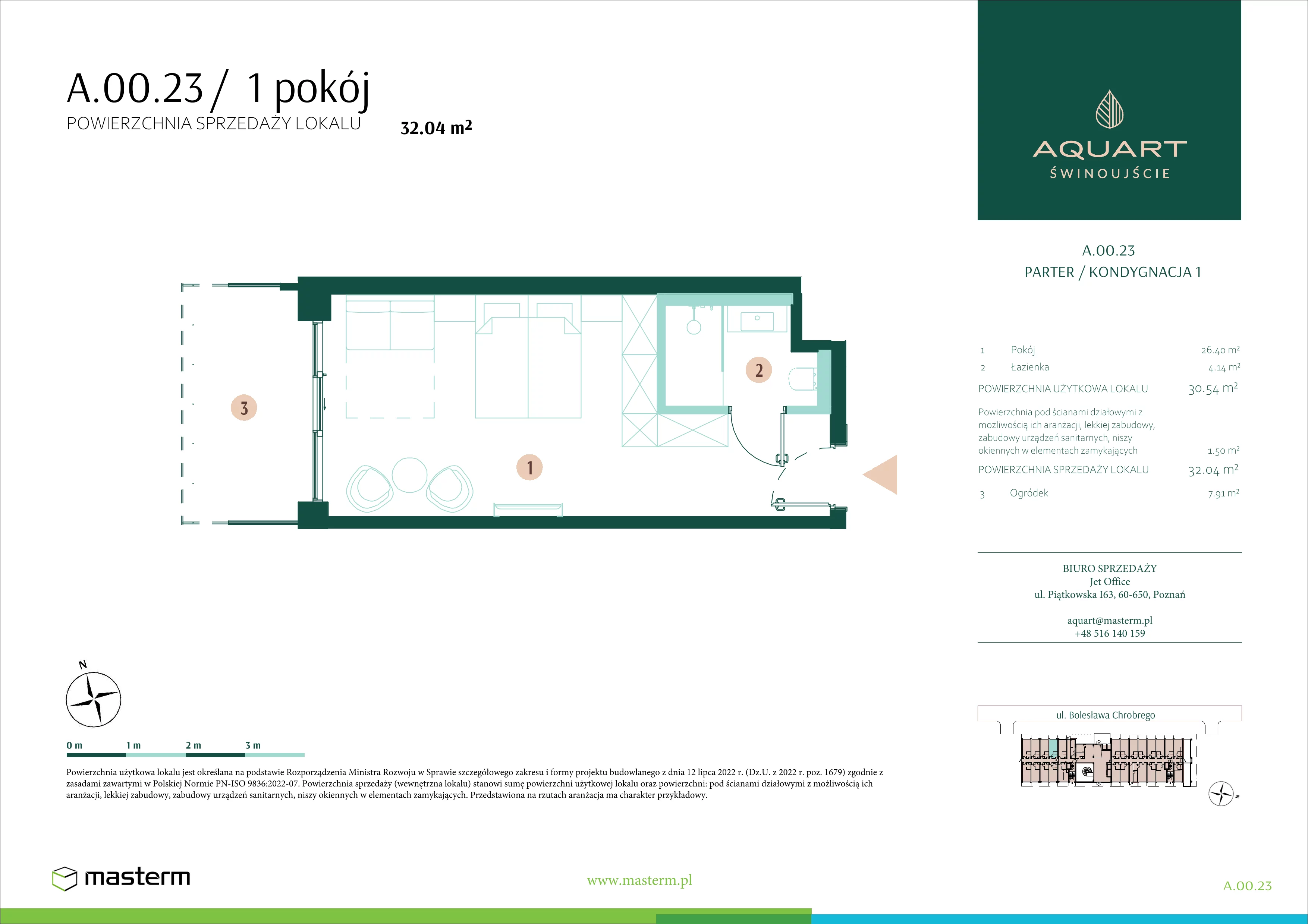 1 pokój, apartament 32,04 m², parter, oferta nr A.00.23, Aquart, Świnoujście, ul. Bolesława Chrobrego 35