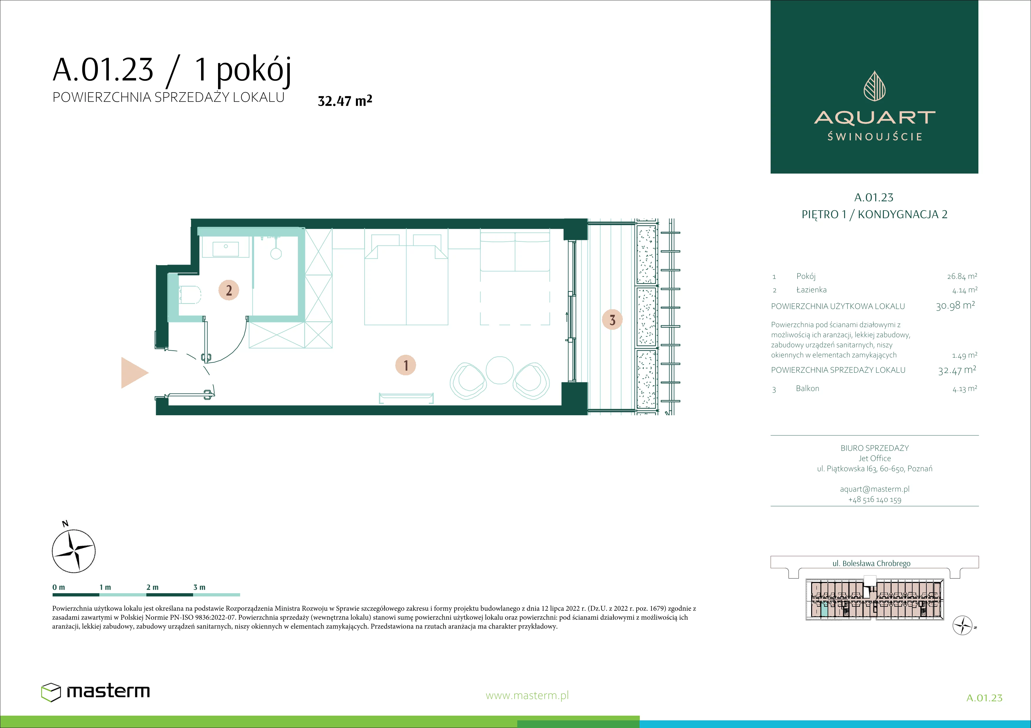 1 pokój, apartament 32,47 m², piętro 1, oferta nr A.01.23, Aquart, Świnoujście, ul. Bolesława Chrobrego 35