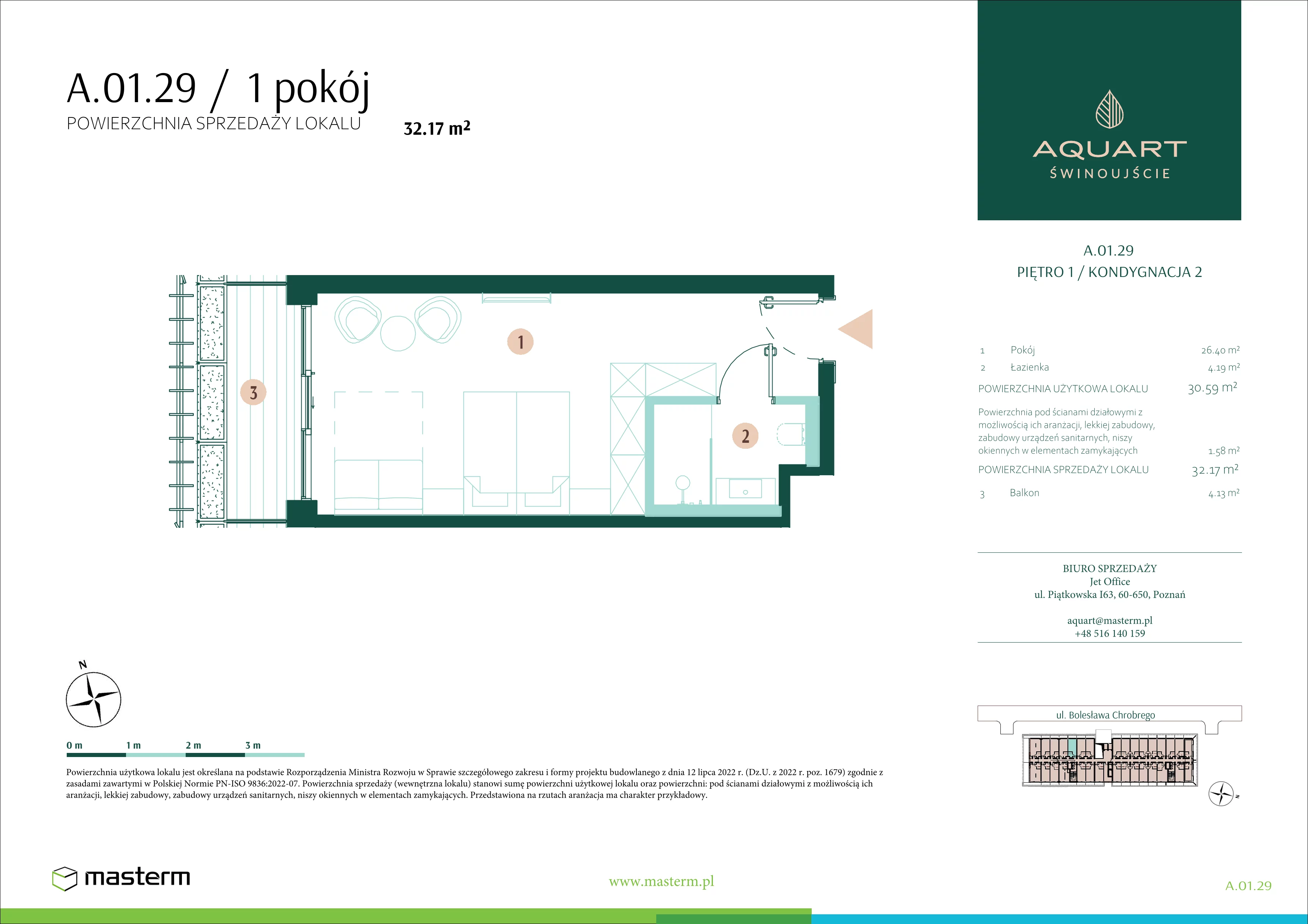 1 pokój, apartament 32,17 m², piętro 1, oferta nr A.01.29, Aquart, Świnoujście, ul. Bolesława Chrobrego 35