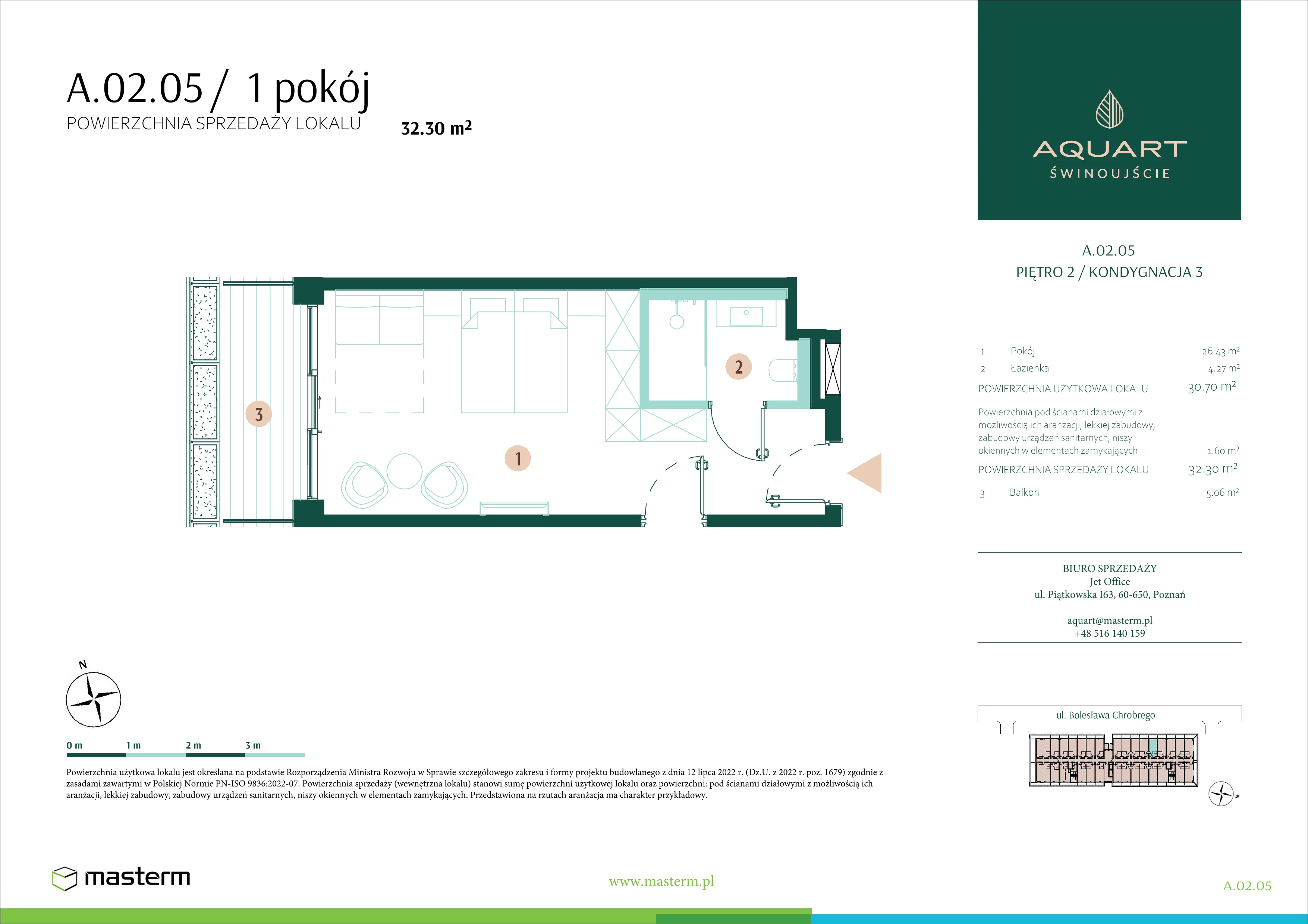 1 pokój, apartament 32,30 m², piętro 2, oferta nr A.02.05, Aquart, Świnoujście, ul. Bolesława Chrobrego 35