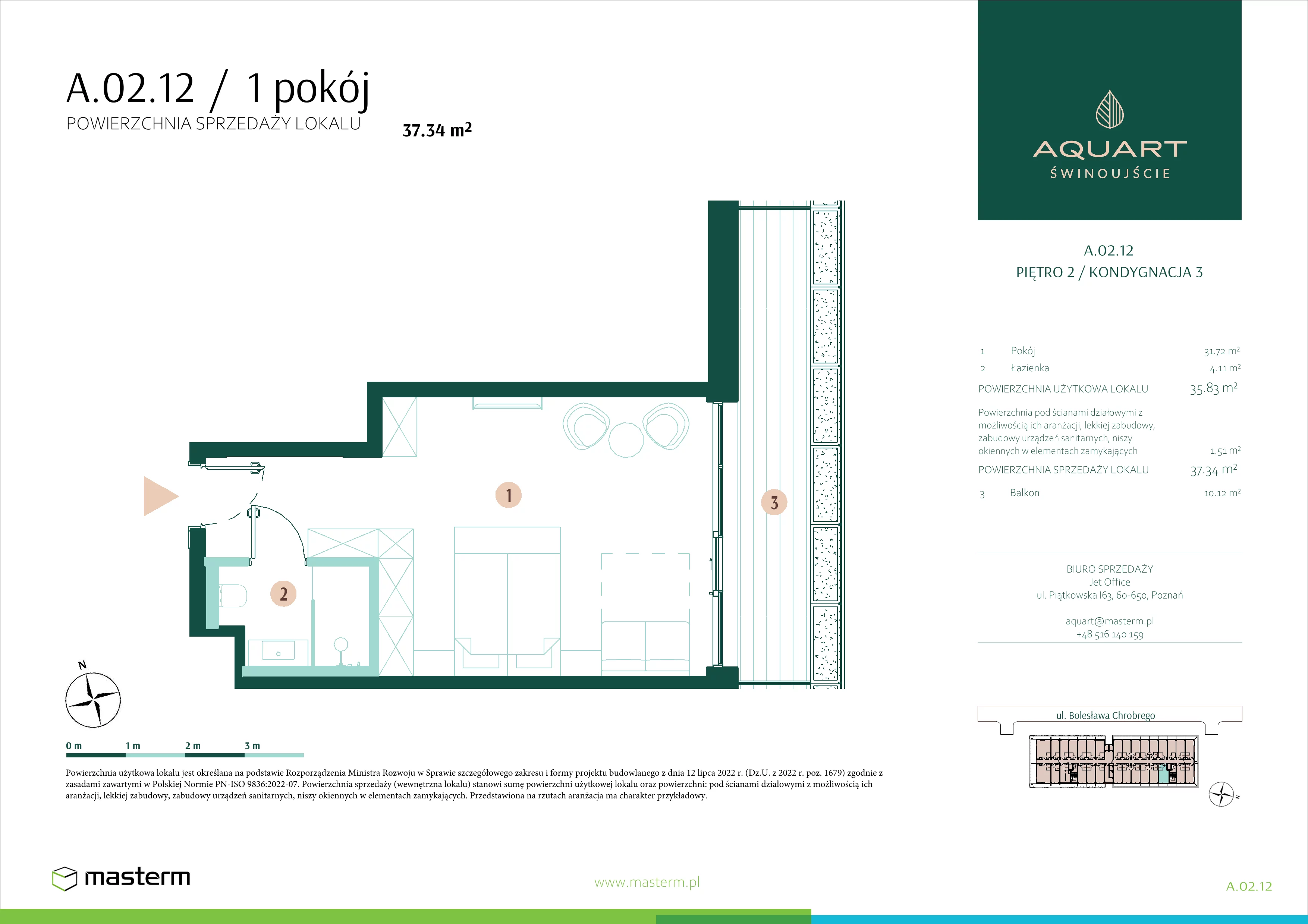 1 pokój, apartament 37,34 m², piętro 2, oferta nr A.02.12, Aquart, Świnoujście, ul. Bolesława Chrobrego 35