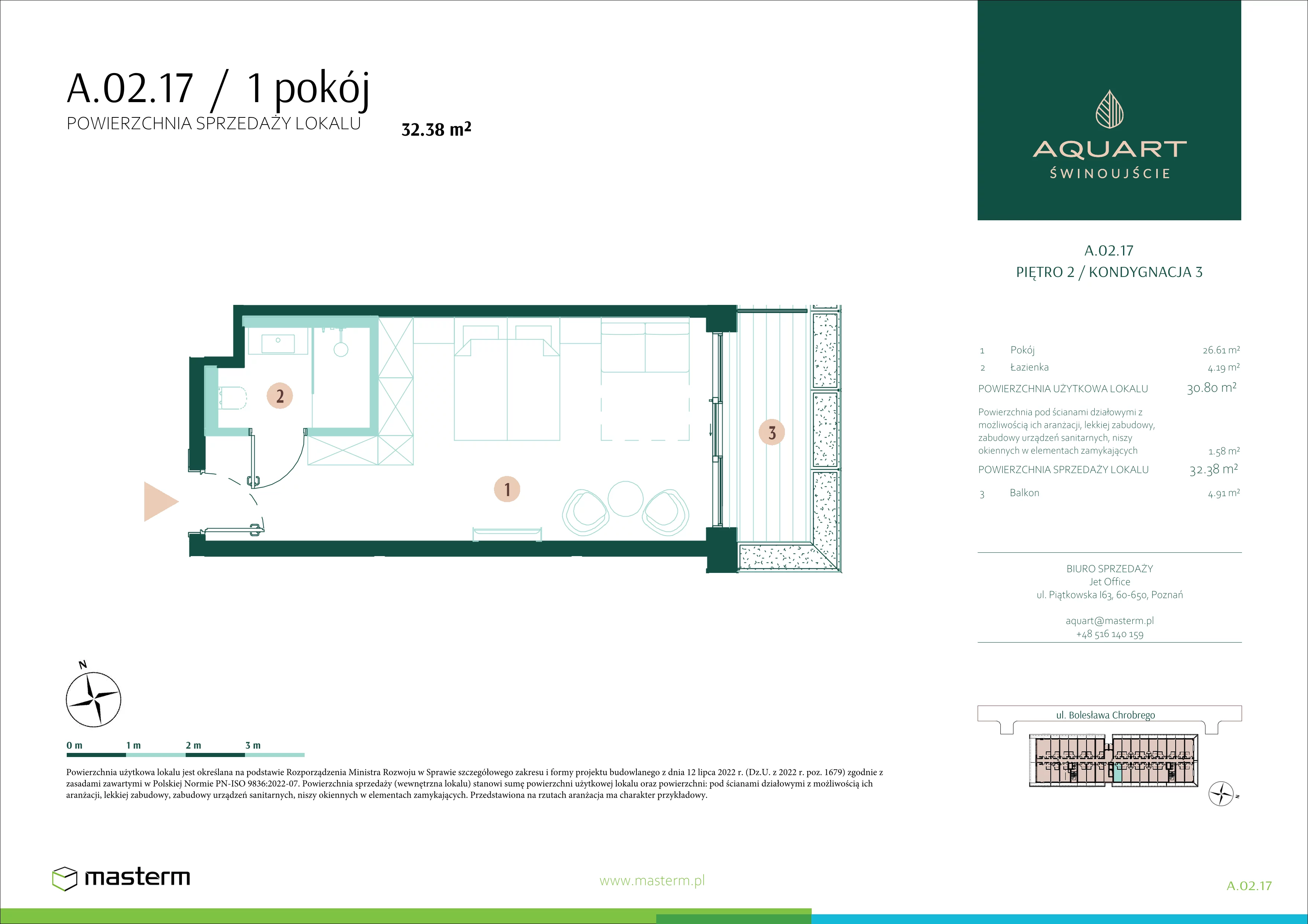 1 pokój, apartament 32,38 m², piętro 2, oferta nr A.02.17, Aquart, Świnoujście, ul. Bolesława Chrobrego 35