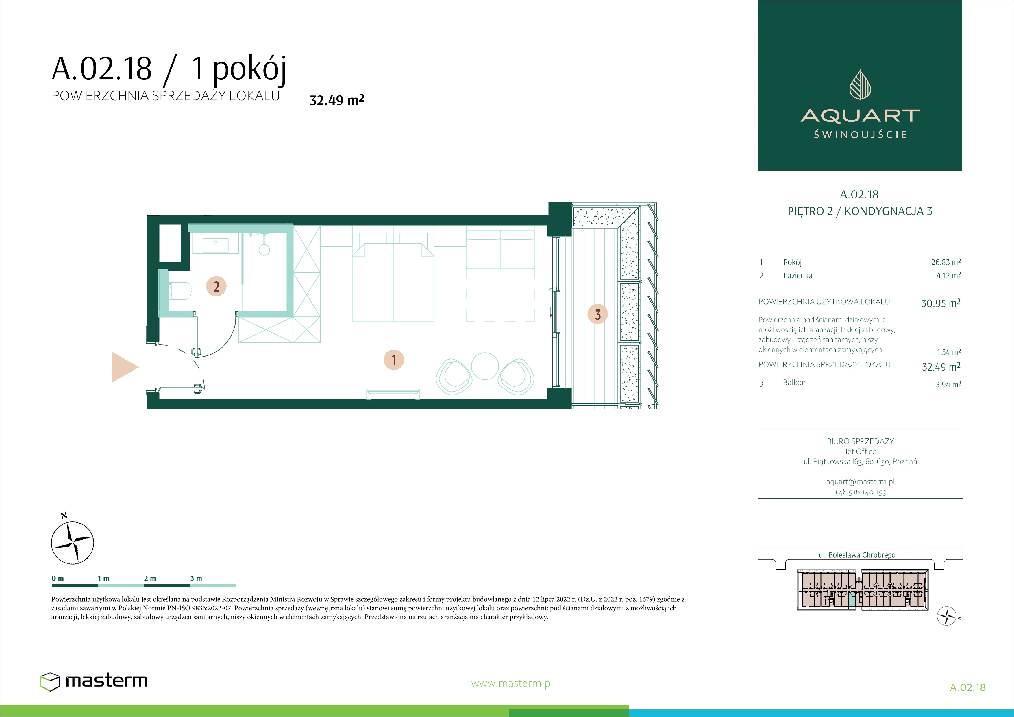 1 pokój, apartament 32,49 m², piętro 2, oferta nr A.02.18, Aquart, Świnoujście, ul. Bolesława Chrobrego 35