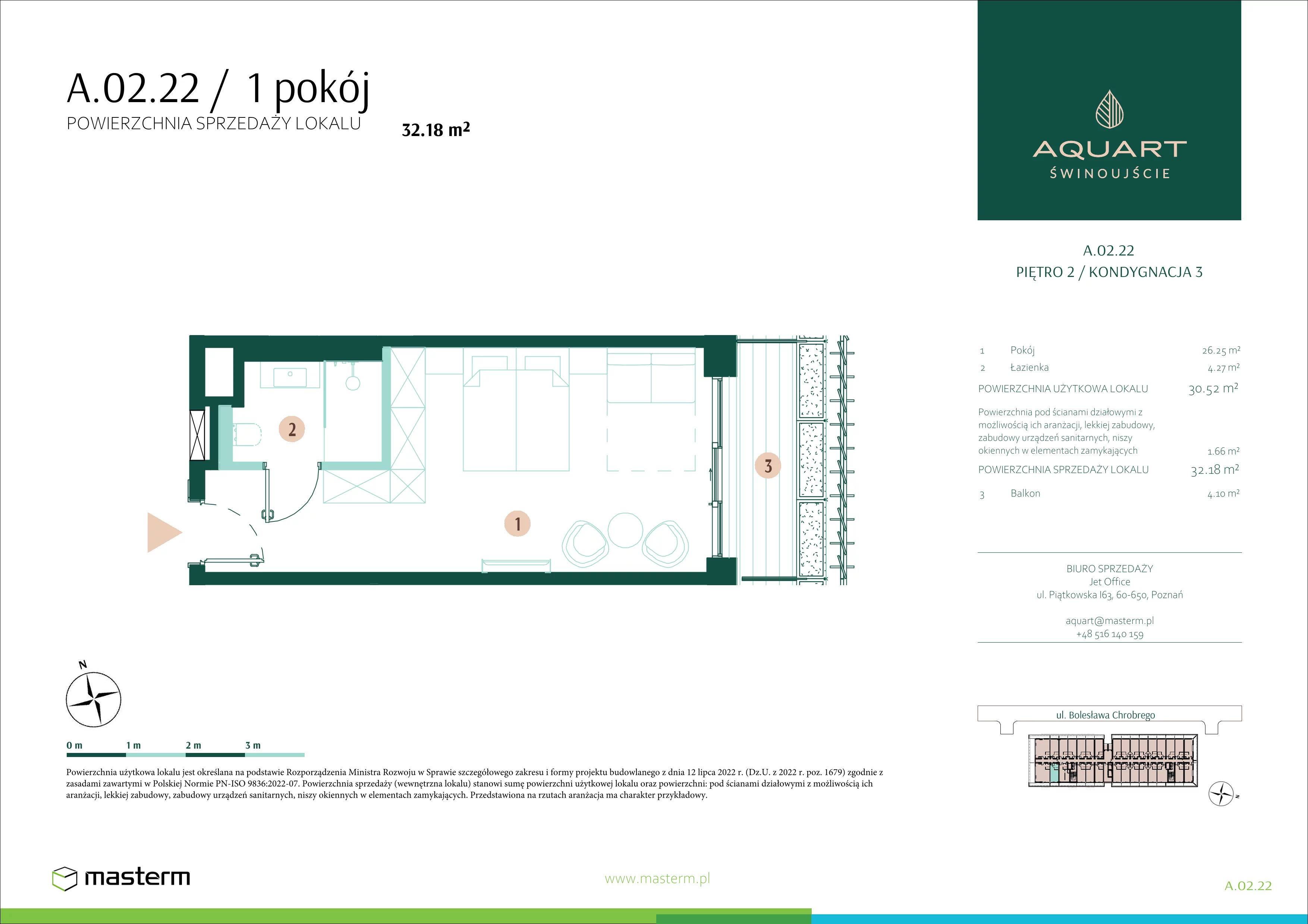 1 pokój, apartament 32,18 m², piętro 2, oferta nr A.02.22, Aquart, Świnoujście, ul. Bolesława Chrobrego 35