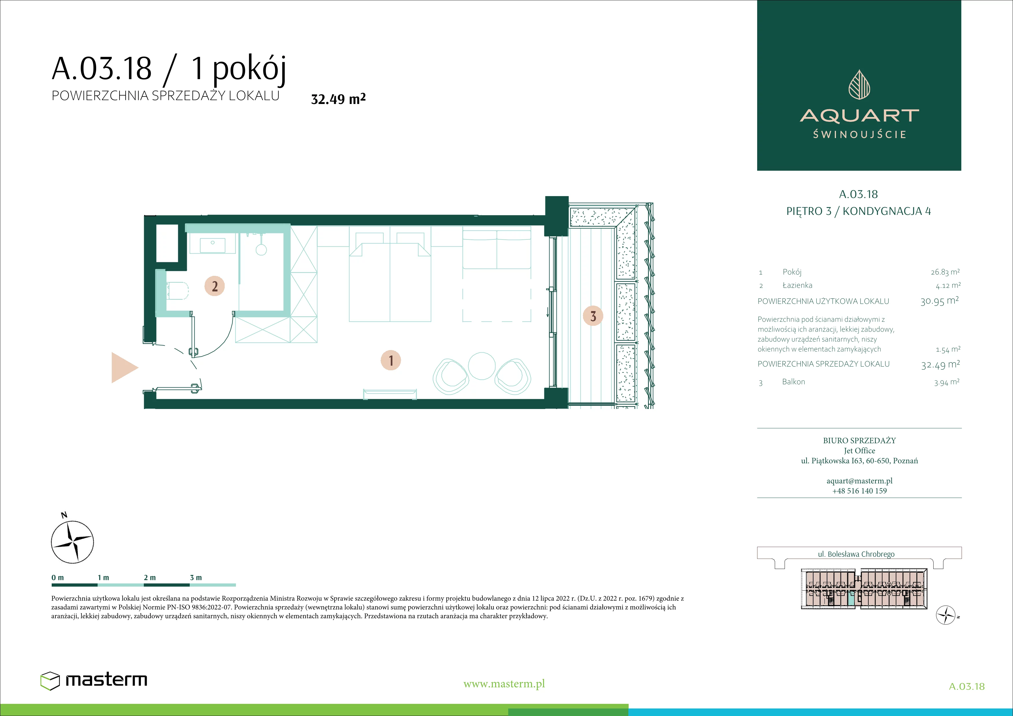 1 pokój, apartament 32,49 m², piętro 3, oferta nr A.03.18, Aquart, Świnoujście, ul. Bolesława Chrobrego 35
