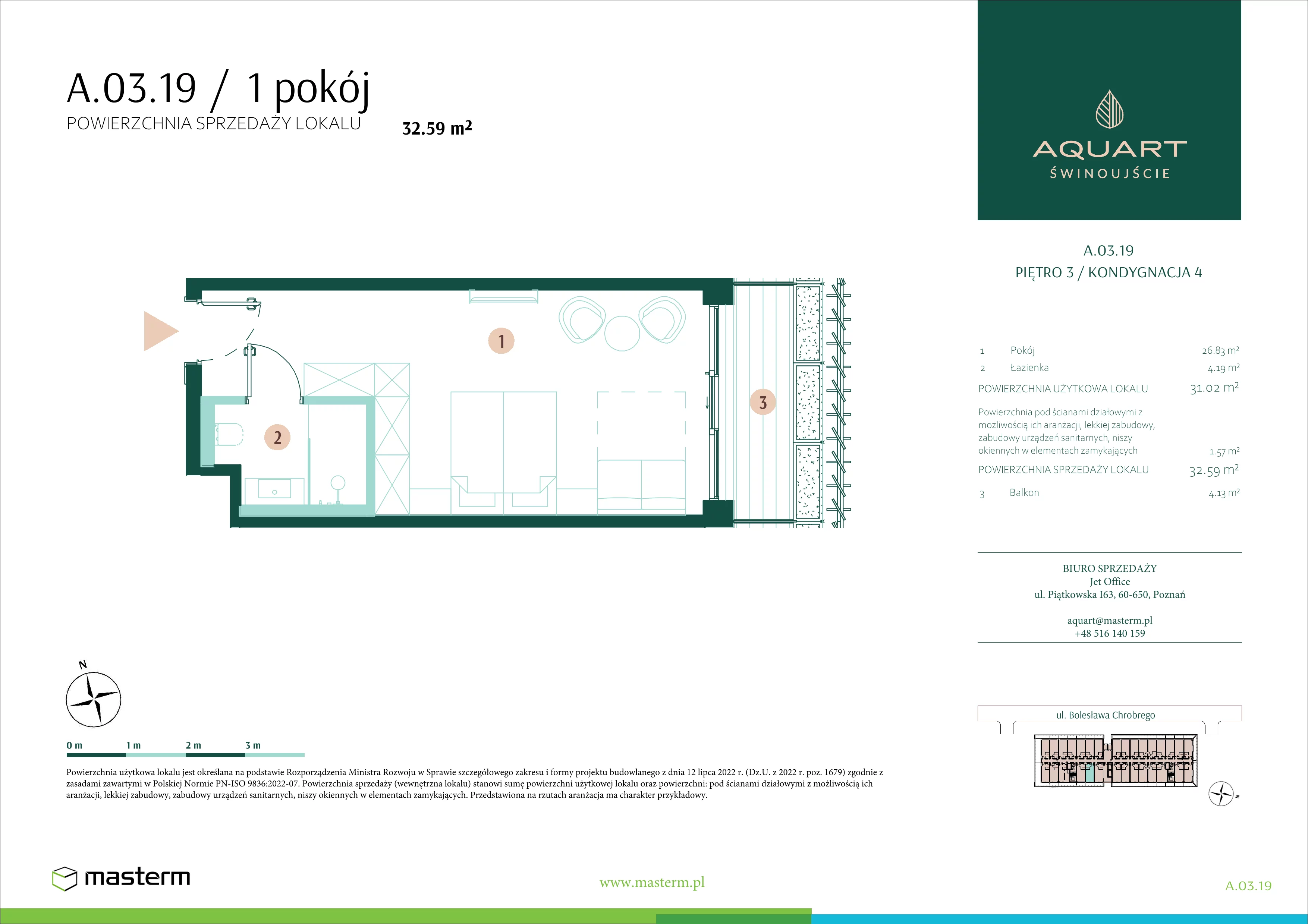 1 pokój, apartament 32,59 m², piętro 3, oferta nr A.03.19, Aquart, Świnoujście, ul. Bolesława Chrobrego 35