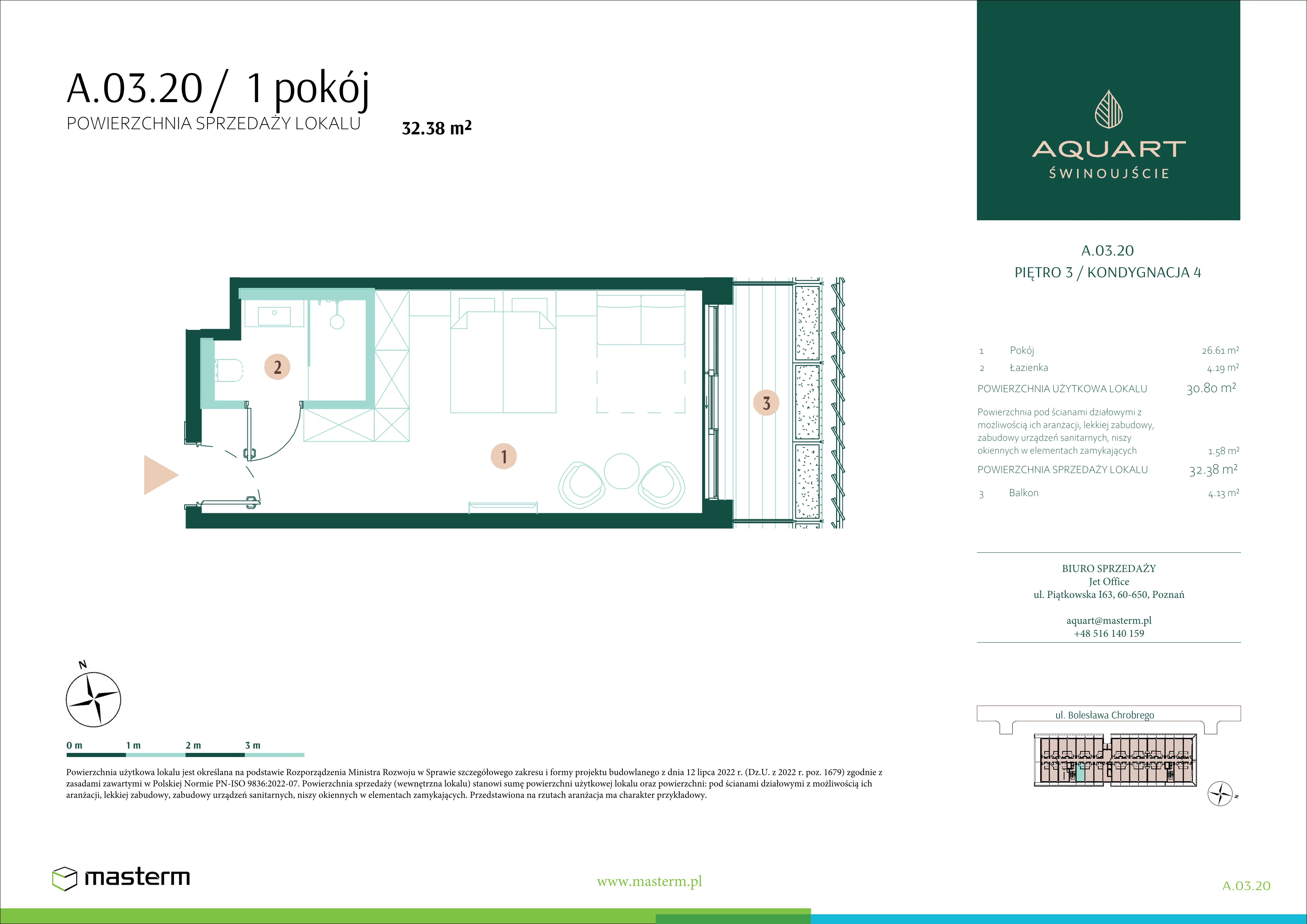 1 pokój, apartament 32,38 m², piętro 3, oferta nr A.03.20, Aquart, Świnoujście, ul. Bolesława Chrobrego 35