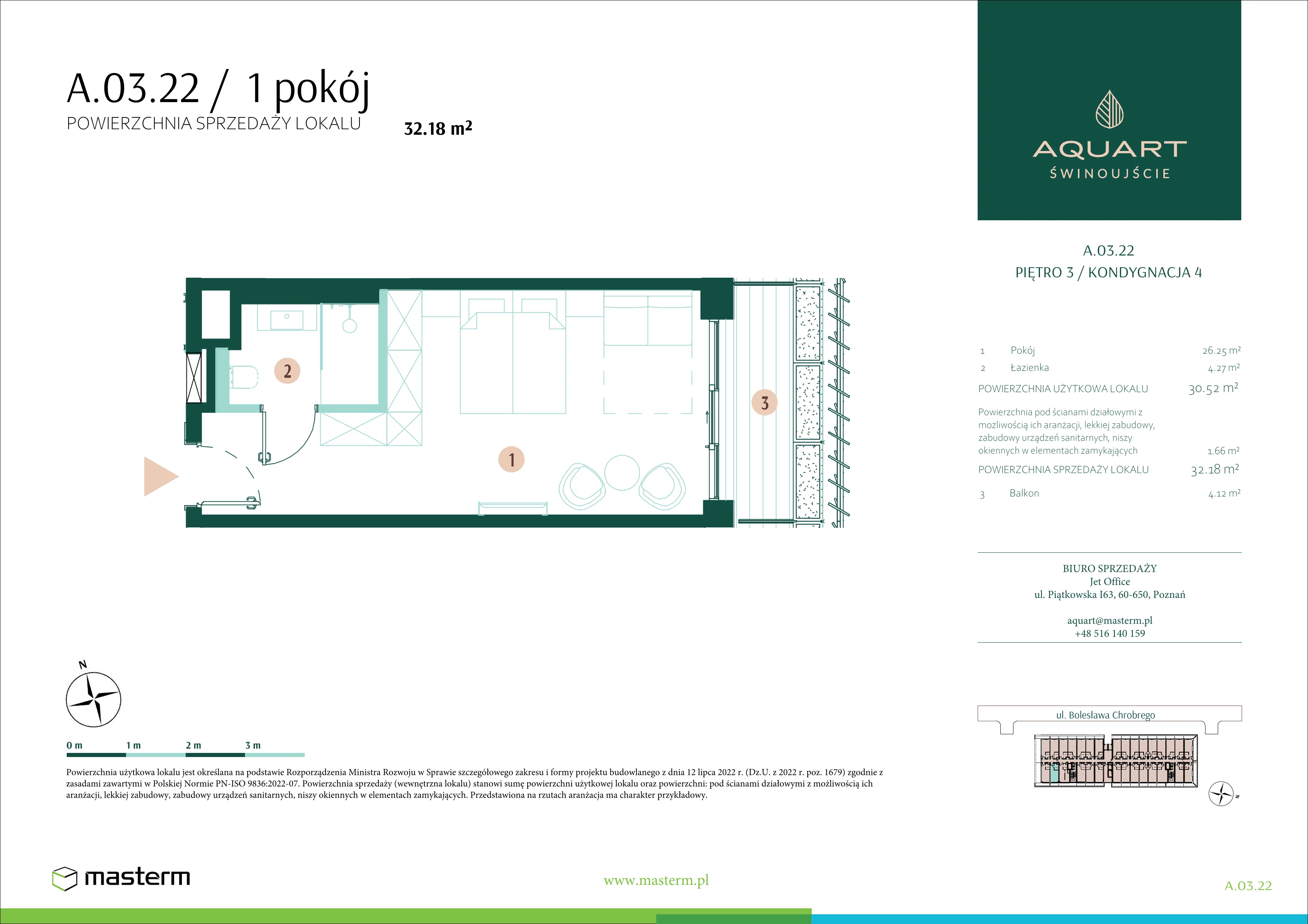 1 pokój, apartament 32,18 m², piętro 3, oferta nr A.03.22, Aquart, Świnoujście, ul. Bolesława Chrobrego 35