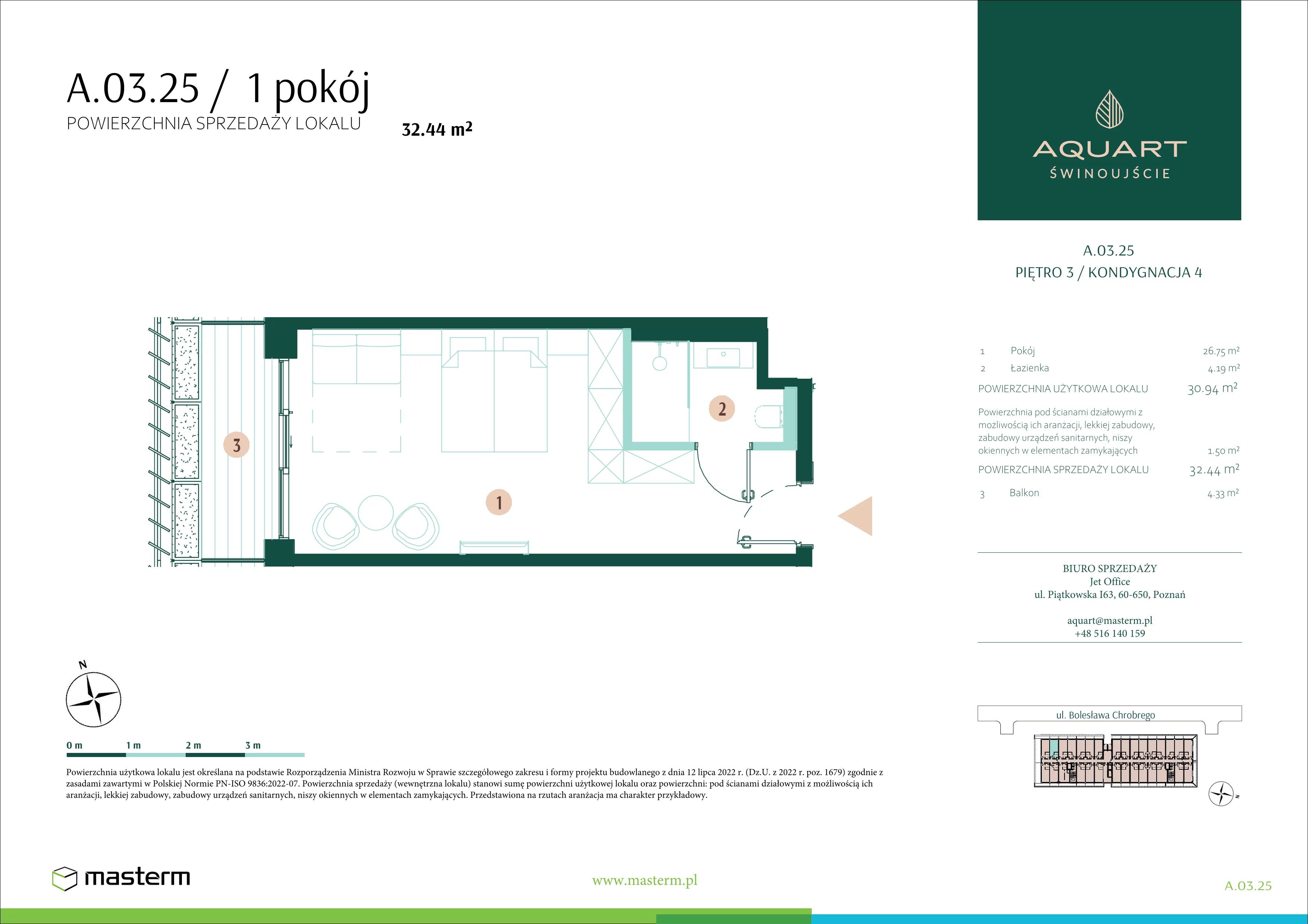 1 pokój, apartament 32,44 m², piętro 3, oferta nr A.03.25, Aquart, Świnoujście, ul. Bolesława Chrobrego 35