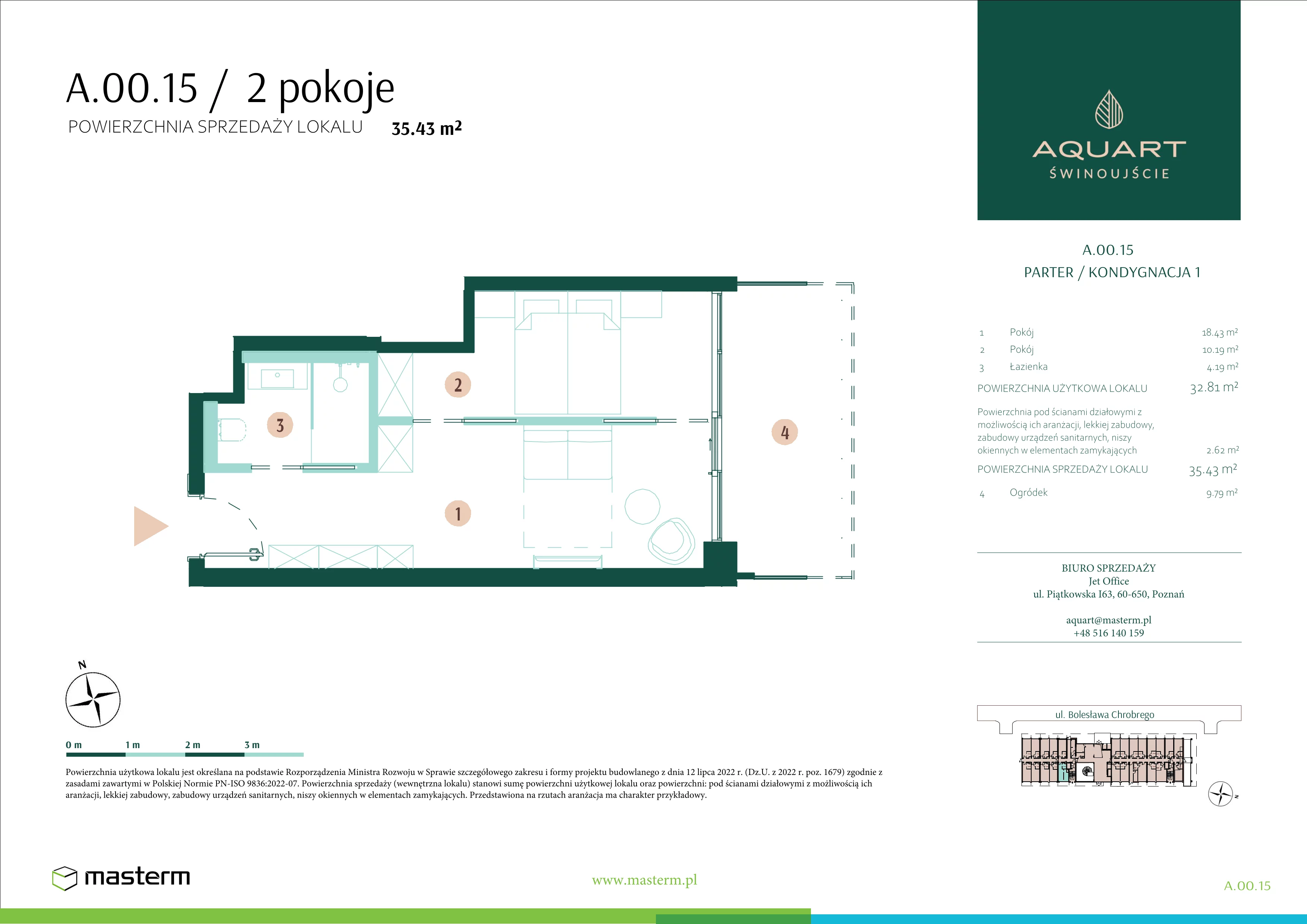 2 pokoje, apartament 35,43 m², parter, oferta nr A.00.15, Aquart, Świnoujście, ul. Bolesława Chrobrego 35