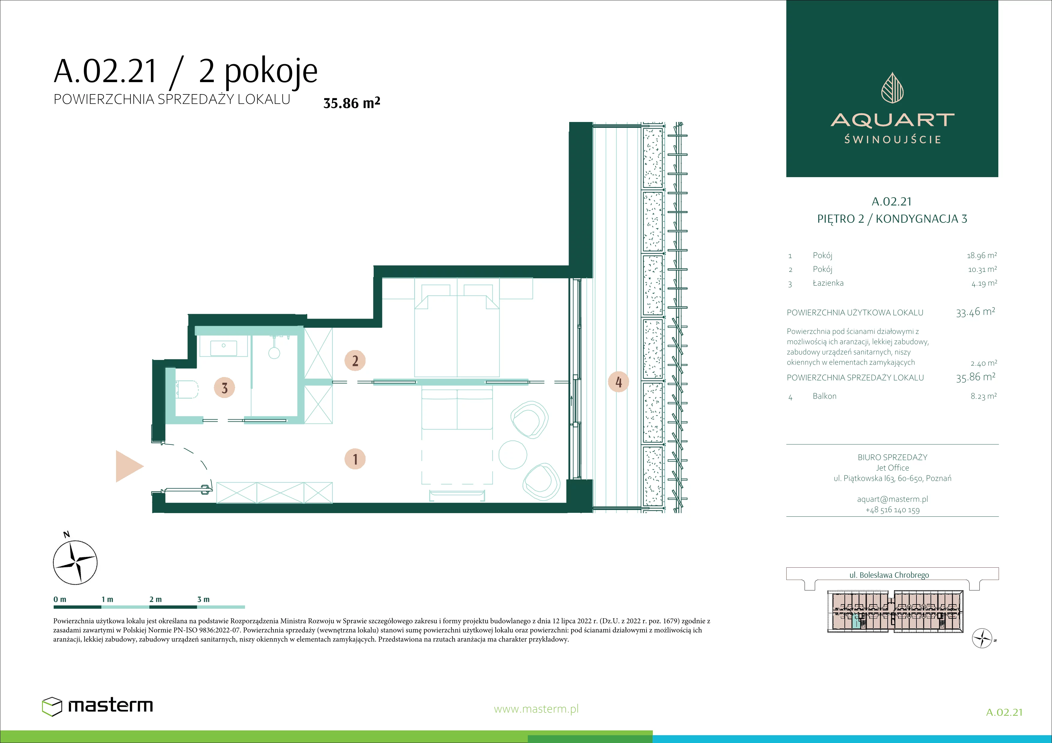2 pokoje, apartament 35,86 m², piętro 2, oferta nr A.02.21, Aquart, Świnoujście, ul. Bolesława Chrobrego 35