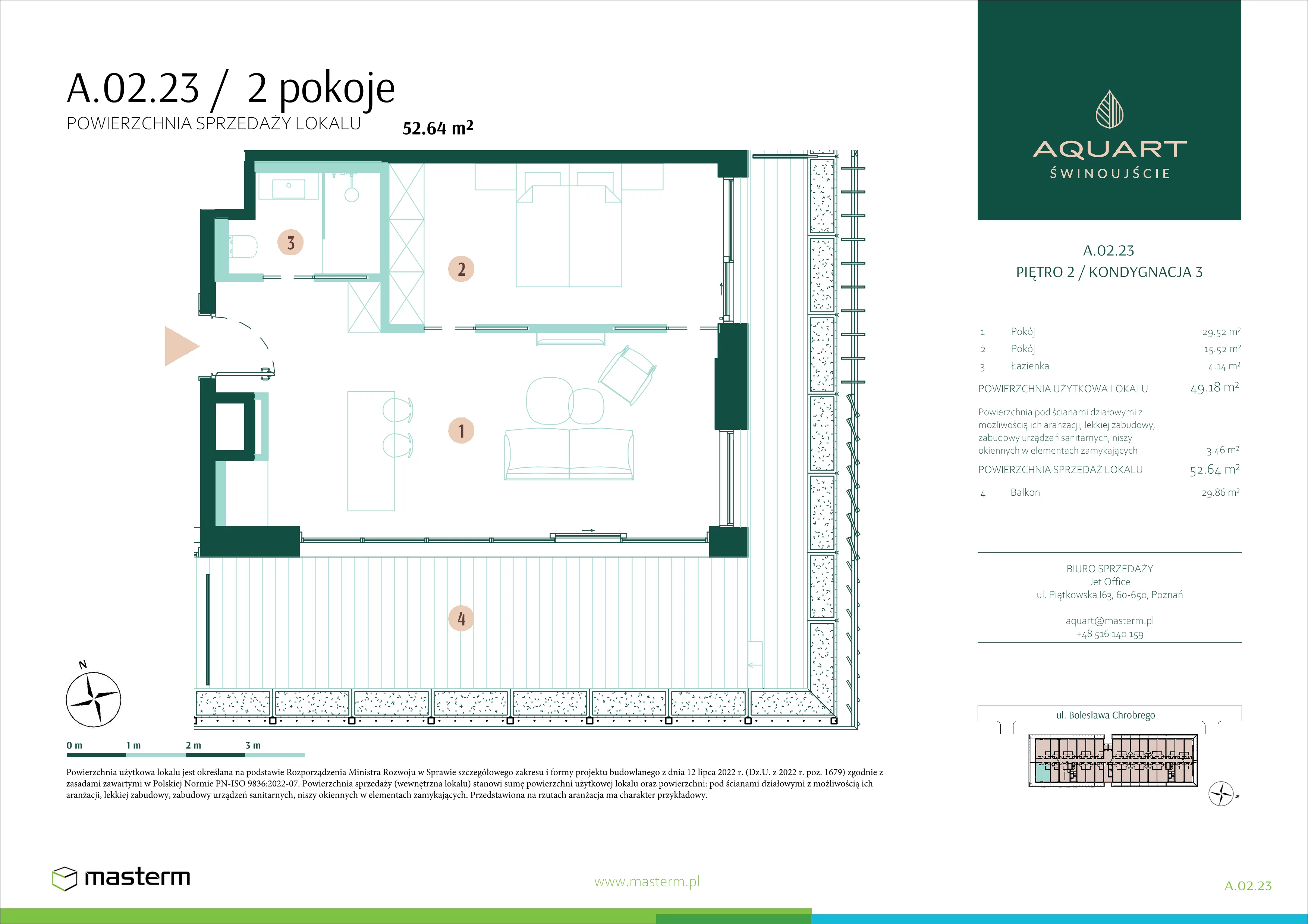 2 pokoje, apartament 52,64 m², piętro 2, oferta nr A.02.23, Aquart, Świnoujście, ul. Bolesława Chrobrego 35