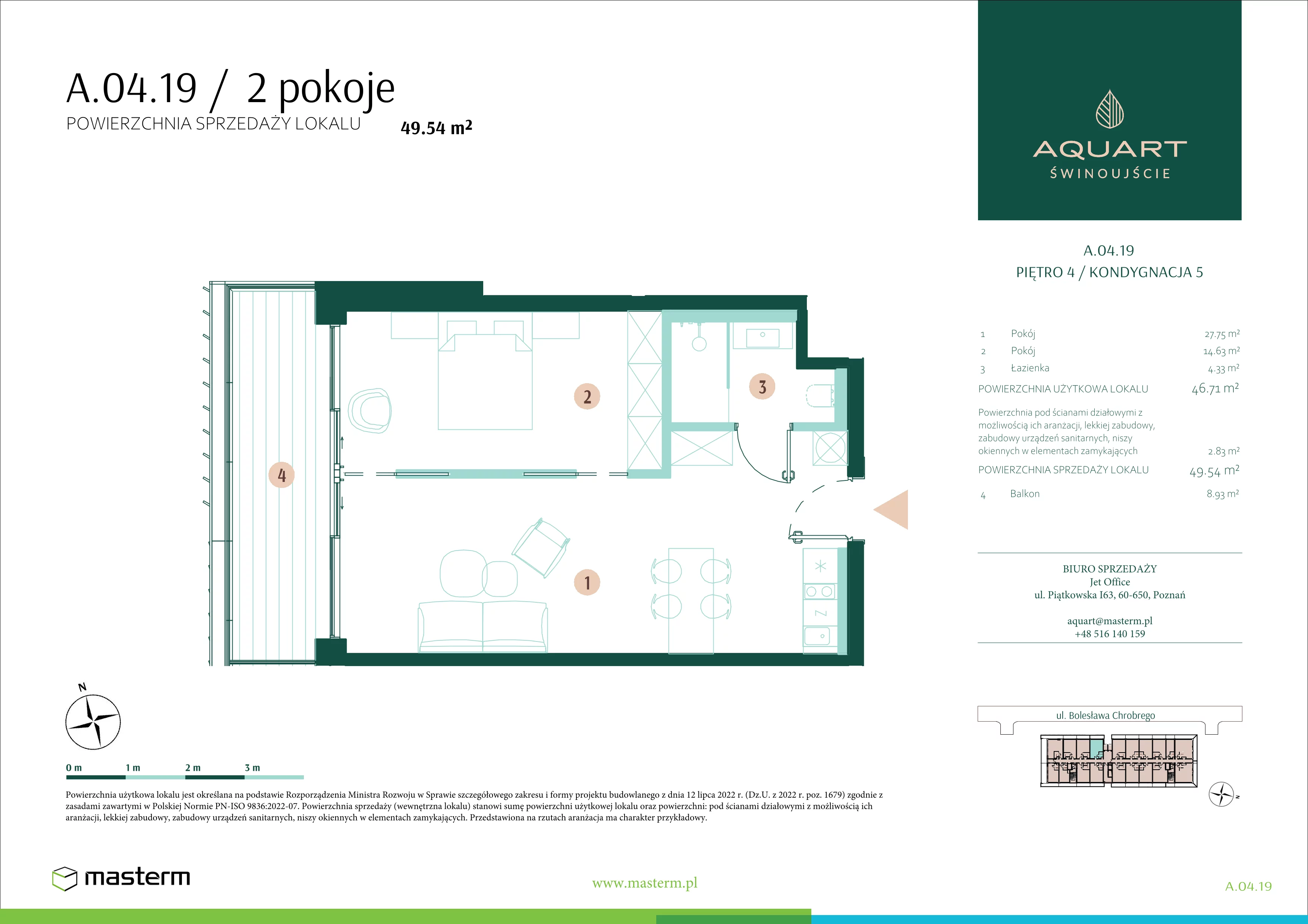 2 pokoje, apartament 49,54 m², piętro 4, oferta nr A.04.19, Aquart, Świnoujście, ul. Bolesława Chrobrego 35