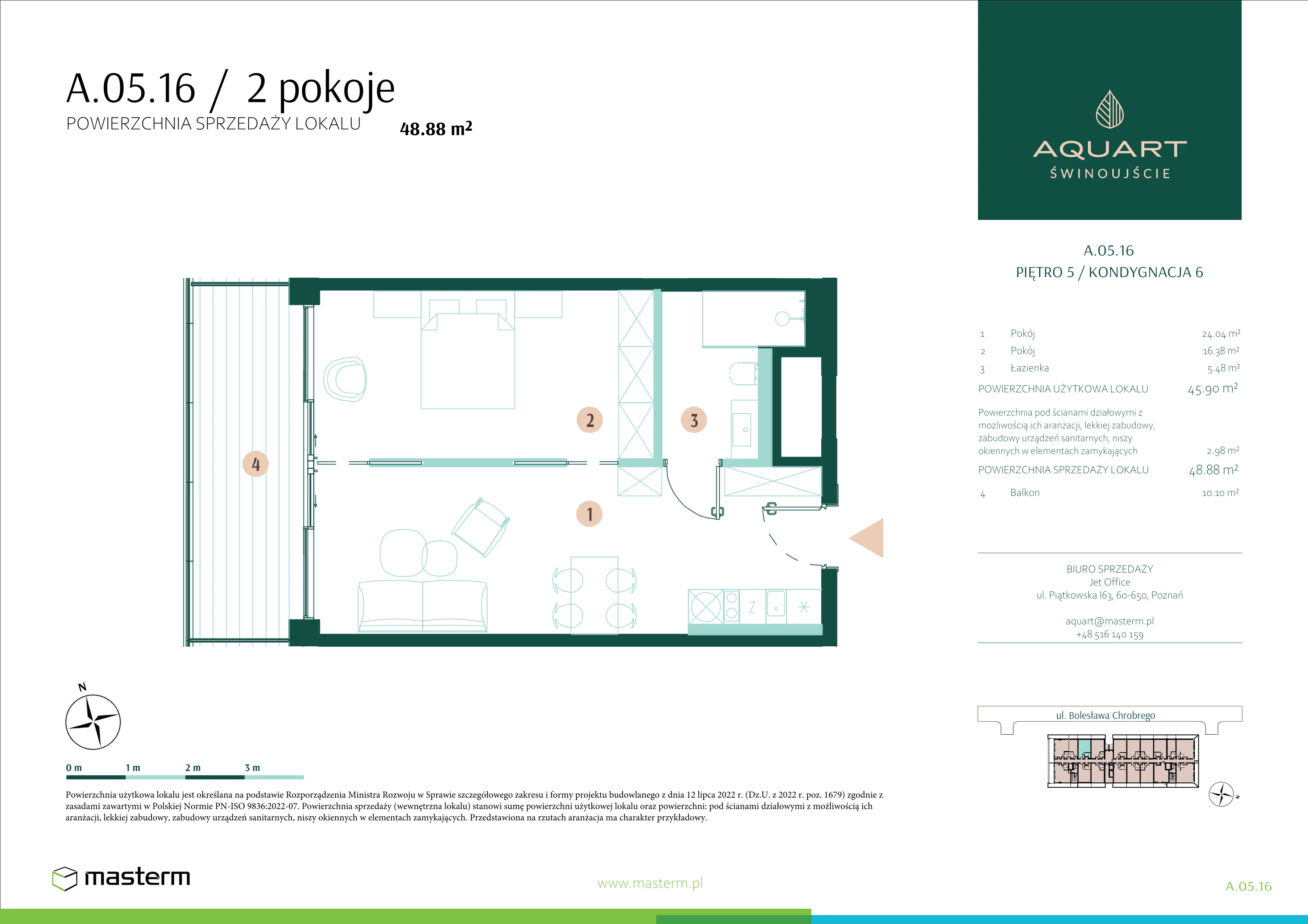 2 pokoje, apartament 48,88 m², piętro 5, oferta nr A.05.16, Aquart, Świnoujście, ul. Bolesława Chrobrego 35