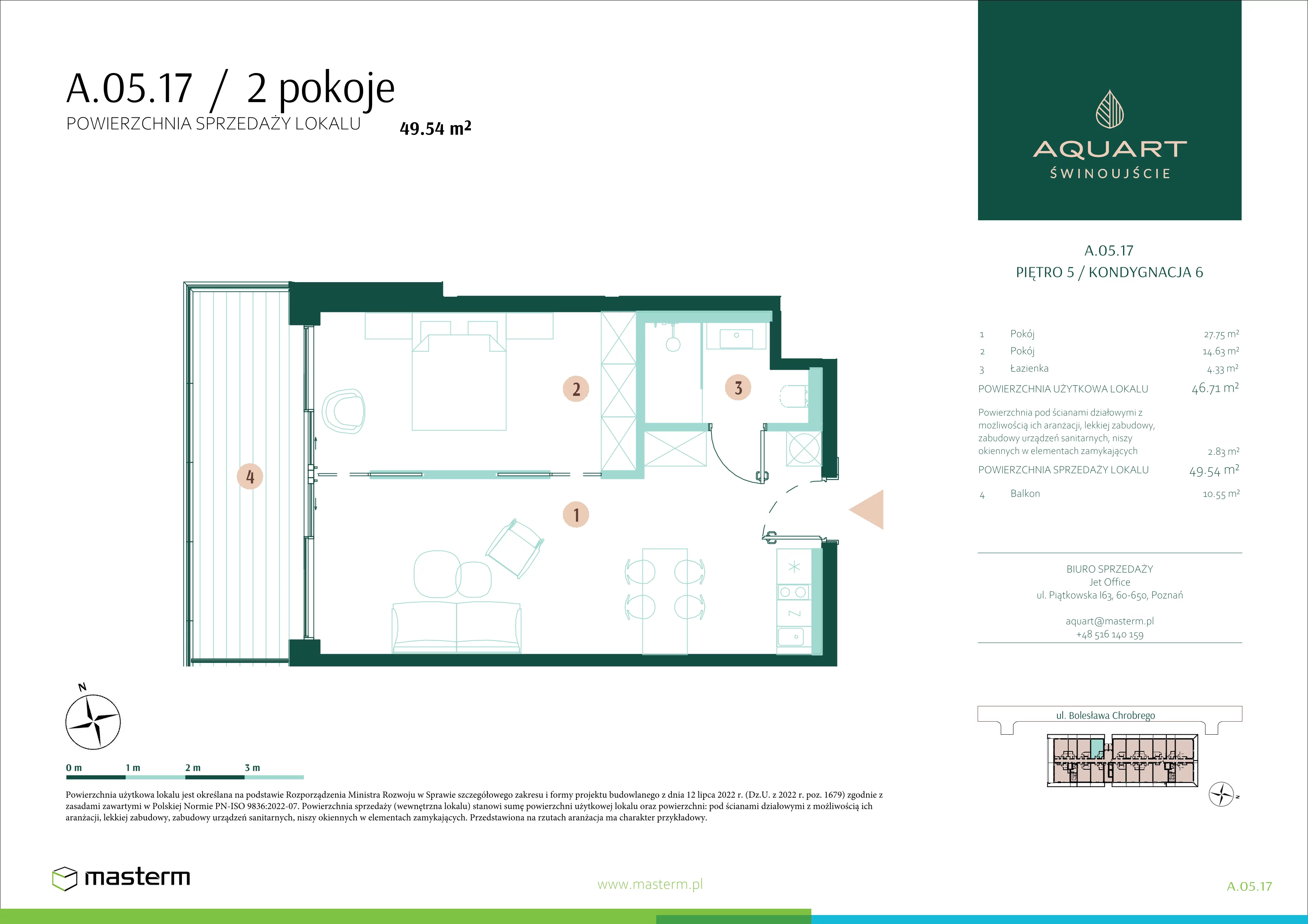 2 pokoje, apartament 49,54 m², piętro 5, oferta nr A.05.17, Aquart, Świnoujście, ul. Bolesława Chrobrego 35