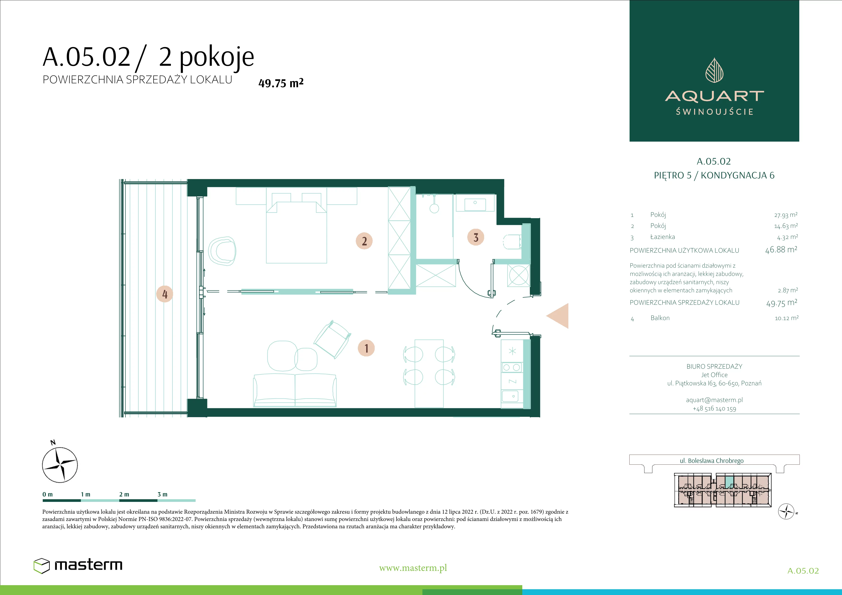 2 pokoje, apartament 49,75 m², piętro 5, oferta nr A.05.02, Aquart, Świnoujście, ul. Bolesława Chrobrego 35