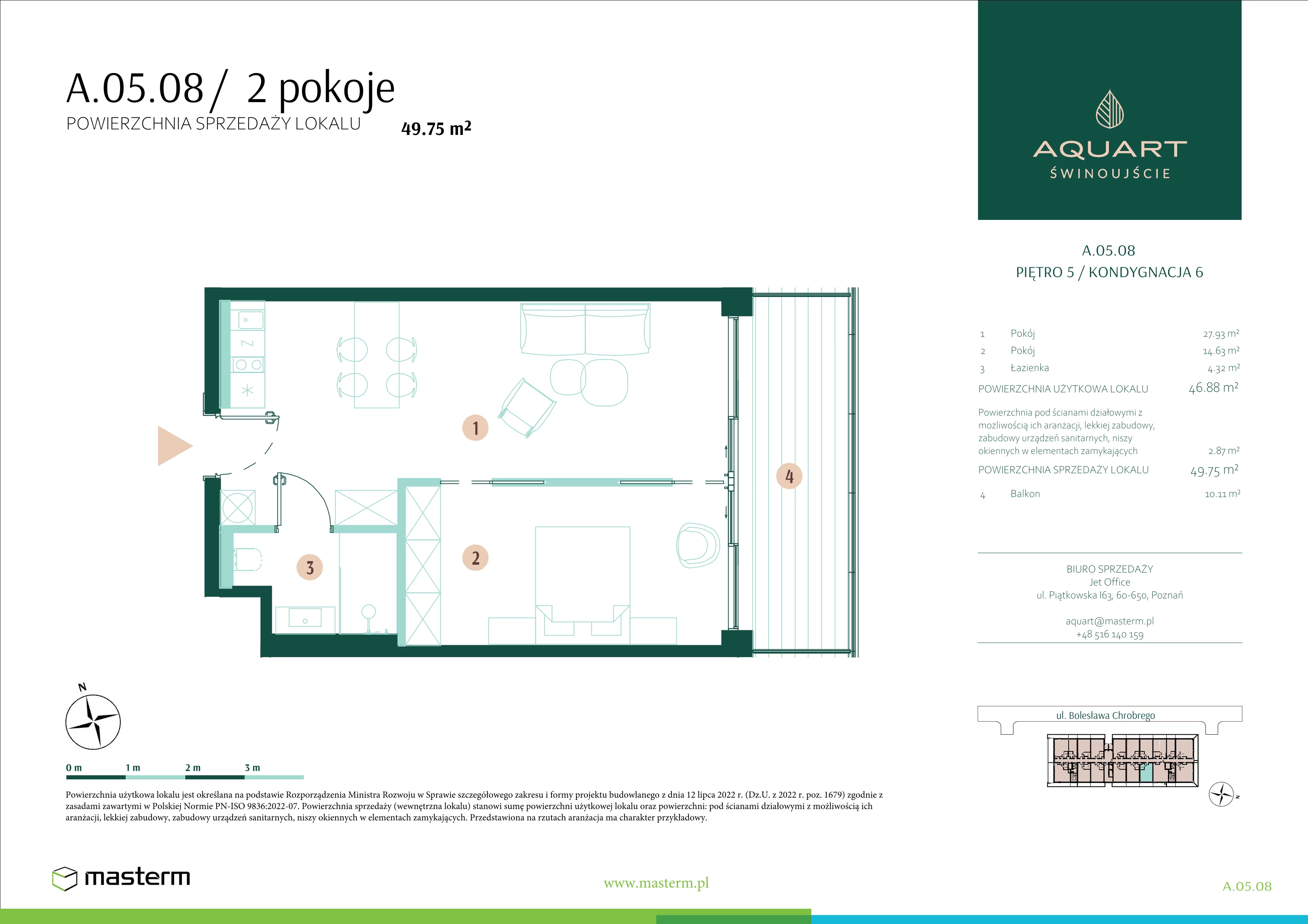 2 pokoje, apartament 49,75 m², piętro 5, oferta nr A.05.08, Aquart, Świnoujście, ul. Bolesława Chrobrego 35