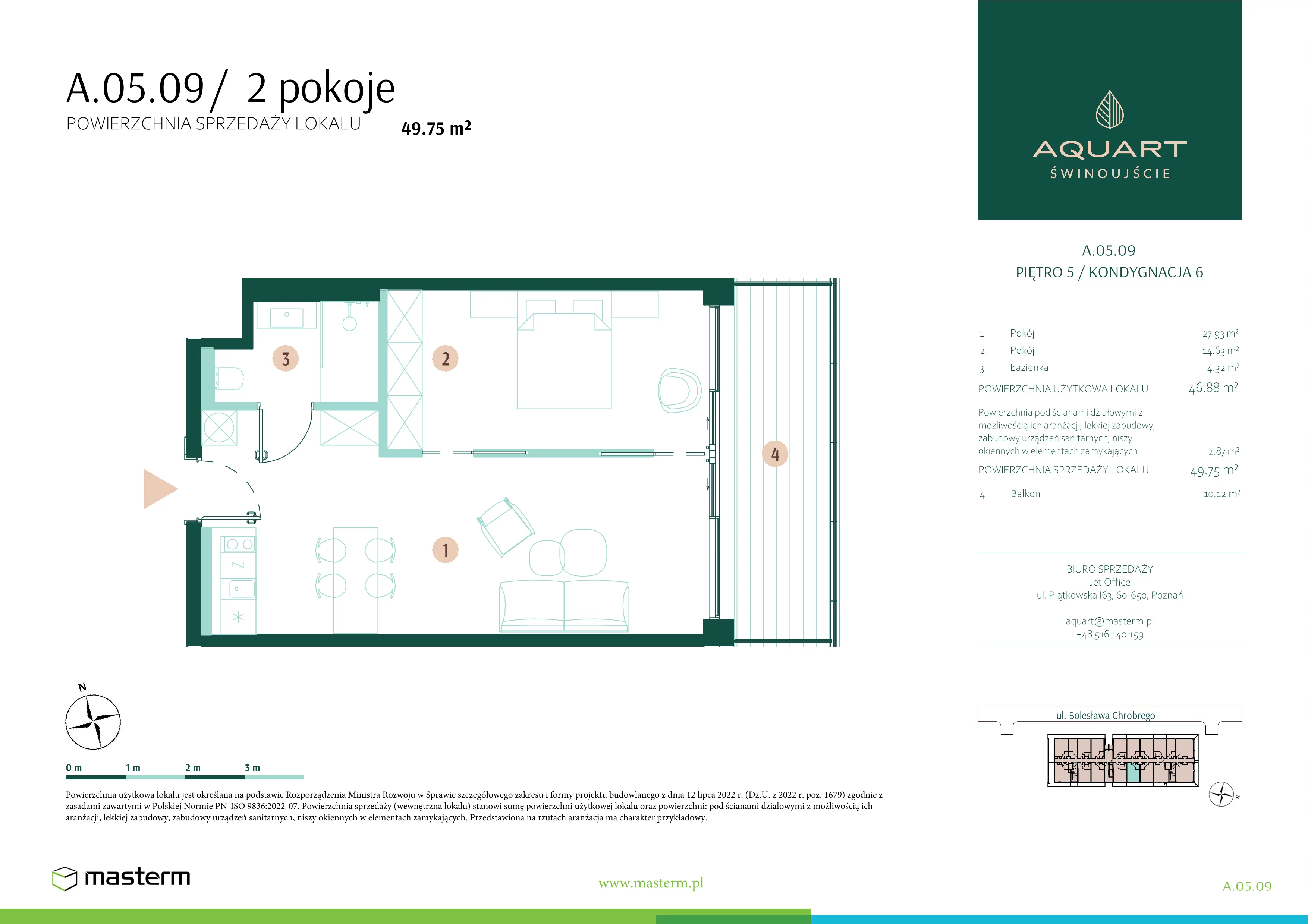 2 pokoje, apartament 49,75 m², piętro 5, oferta nr A.05.09, Aquart, Świnoujście, ul. Bolesława Chrobrego 35
